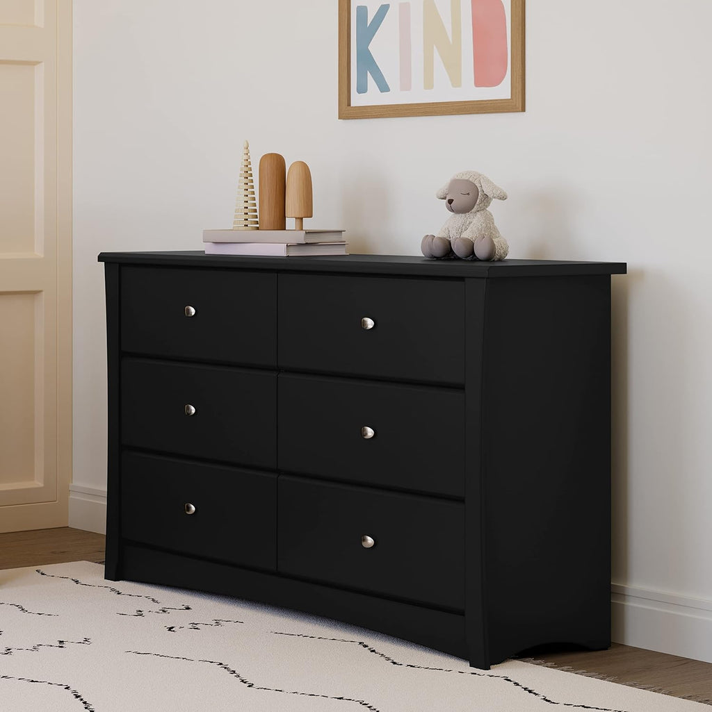 Storkcraft Crescent 6 Drawer Double Dresser (Pebble Gray) – GREENGUARD Gold Certified, For Nursery, Dresser, Kids Nursery Organizer, Chest of Drawers