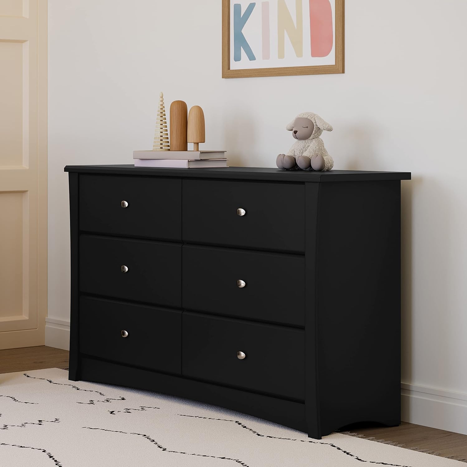 Storkcraft Crescent 6 Drawer Double Dresser (Pebble Gray) – GREENGUARD Gold Certified, For Nursery, Dresser, Kids Nursery Organizer, Chest of Drawers
