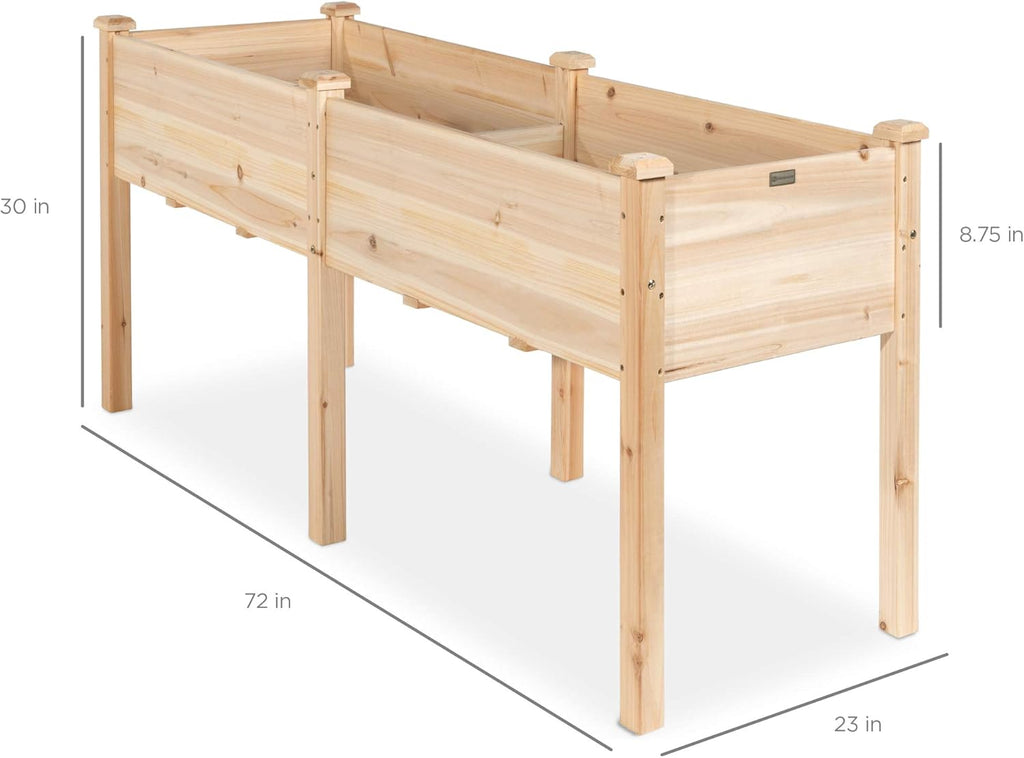 Best Choice Products 72x23x30in Raised Garden Bed, Elevated Wood Planter Box Stand for Backyard, Patio, Balcony w/Divider Panel, 6 Legs, 300lb Capacity - Natural