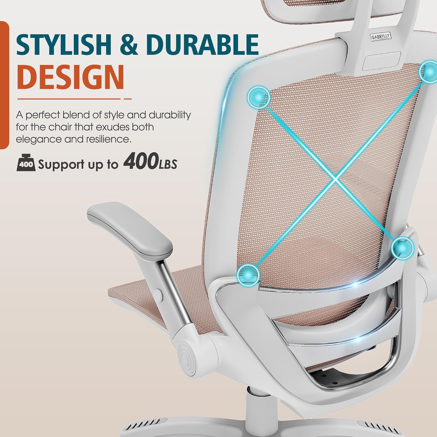 GABRYLLY Ergonomic Office Chair, High Back Home Desk Chair with Headrest, Flip-Up Arms, 90-120° Tilt Lock and Wide Cushion, Big and Tall Mesh Chairs for Man Woman, Grey Task Chair