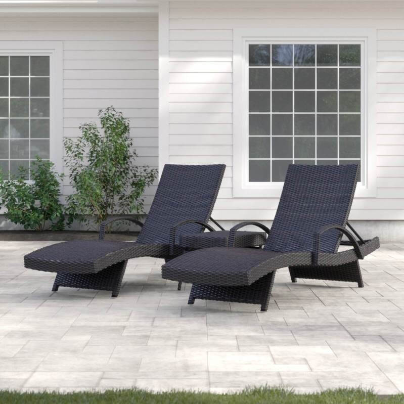 All Weather Wicker Chaise Lounge Set with Table