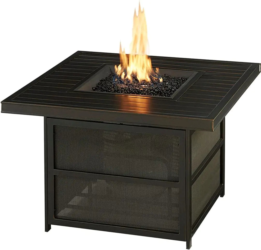 2025 New Hanover Orleans 5-Piece Steel Patio Fire Pit Conversation Set with Cushions, Swivel Gliders and Square Fire Pit Table