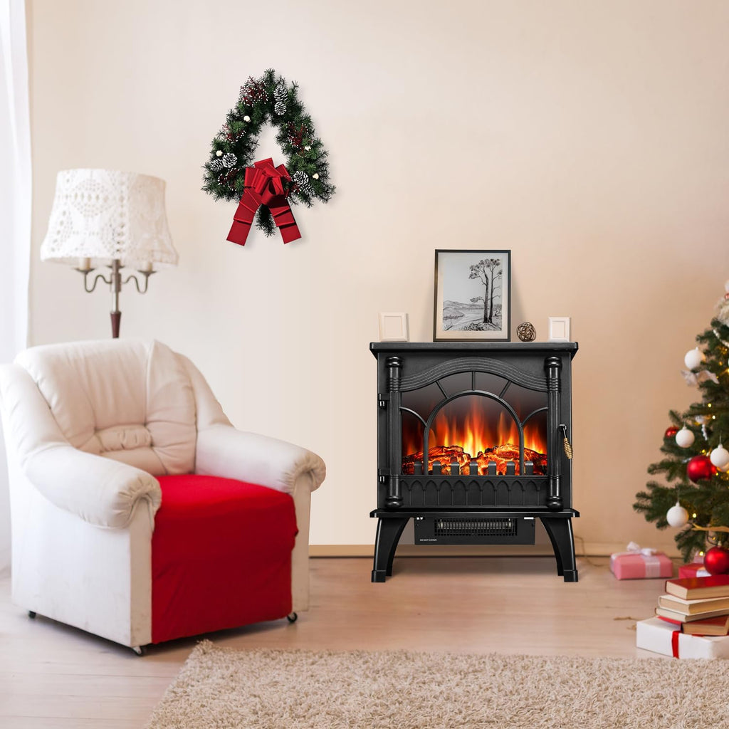 Electric Fireplace Heater, 20" Freestanding Fireplace Infrared Stove 1000W/1500W, 3D Realistic Flame Effects, Adjustable Brightness and Heating Mode, Overheating Safe Design