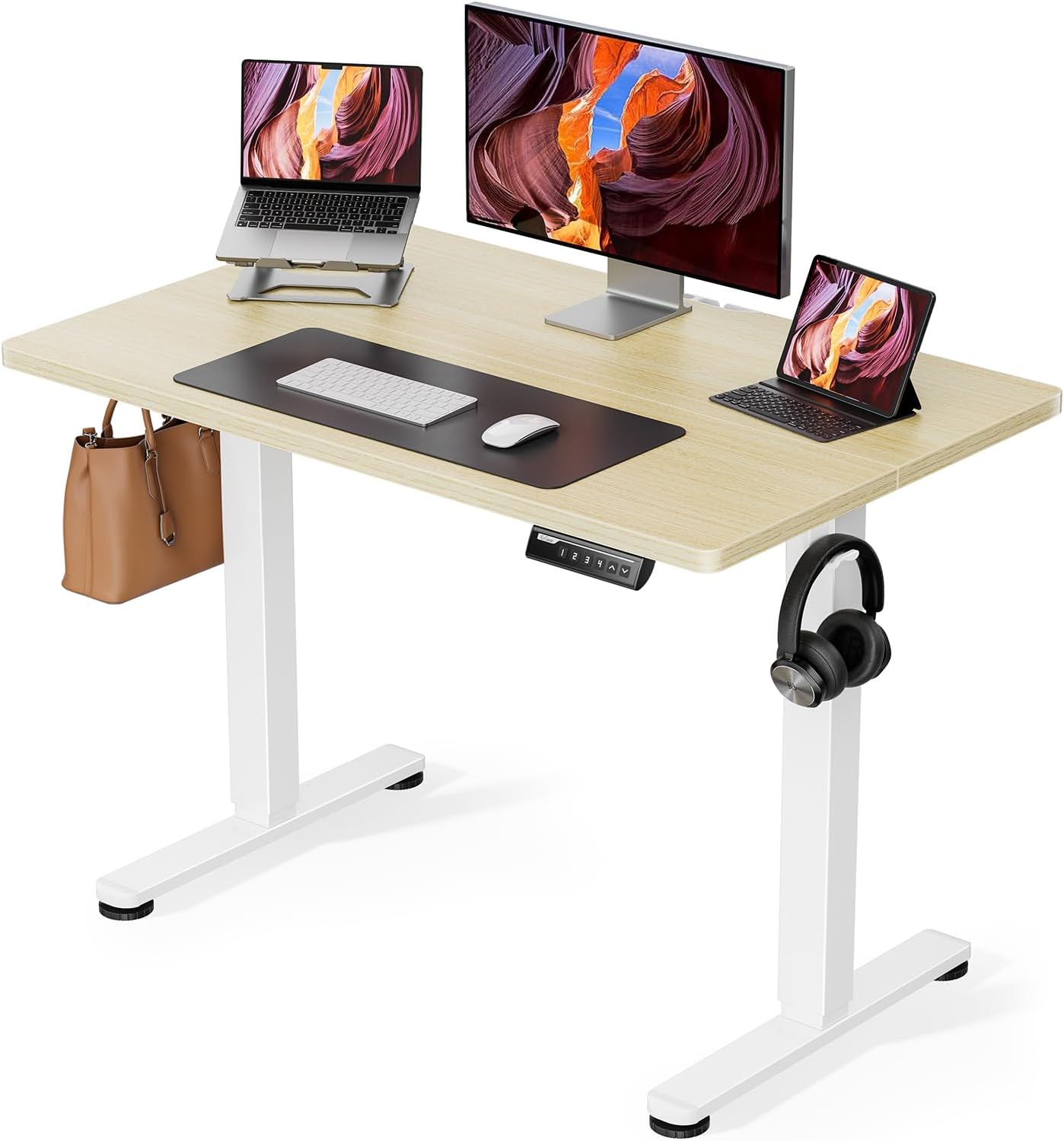 ErGear Height Adjustable Electric Standing Desk, 40 x 24 Inches Sit Stand up Desk, Memory Computer Home Office Desk (Light Vintage Brown)