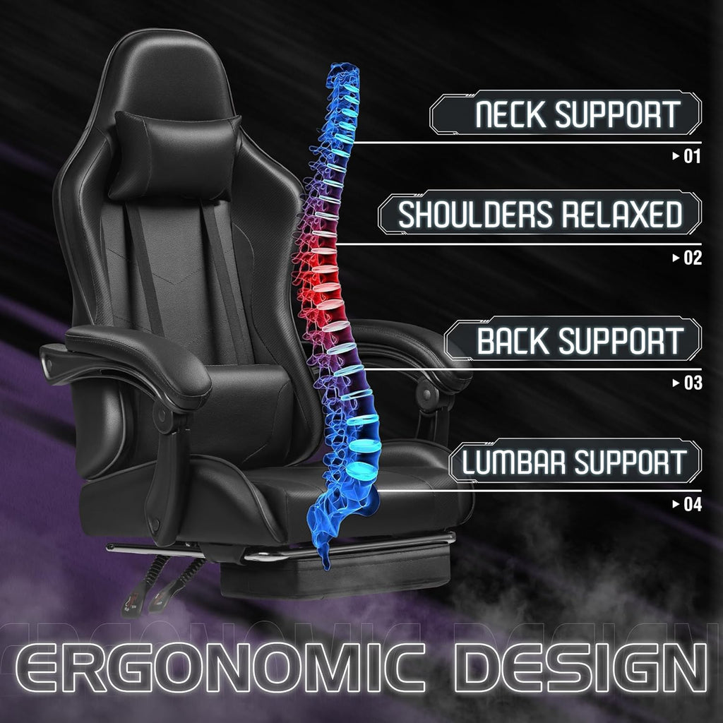 Homall Gaming Chair, Video Game Chair with Footrest and Massage Lumbar Support, Ergonomic Computer Chair Height Adjustable with Swivel Seat and Headrest (Grey)