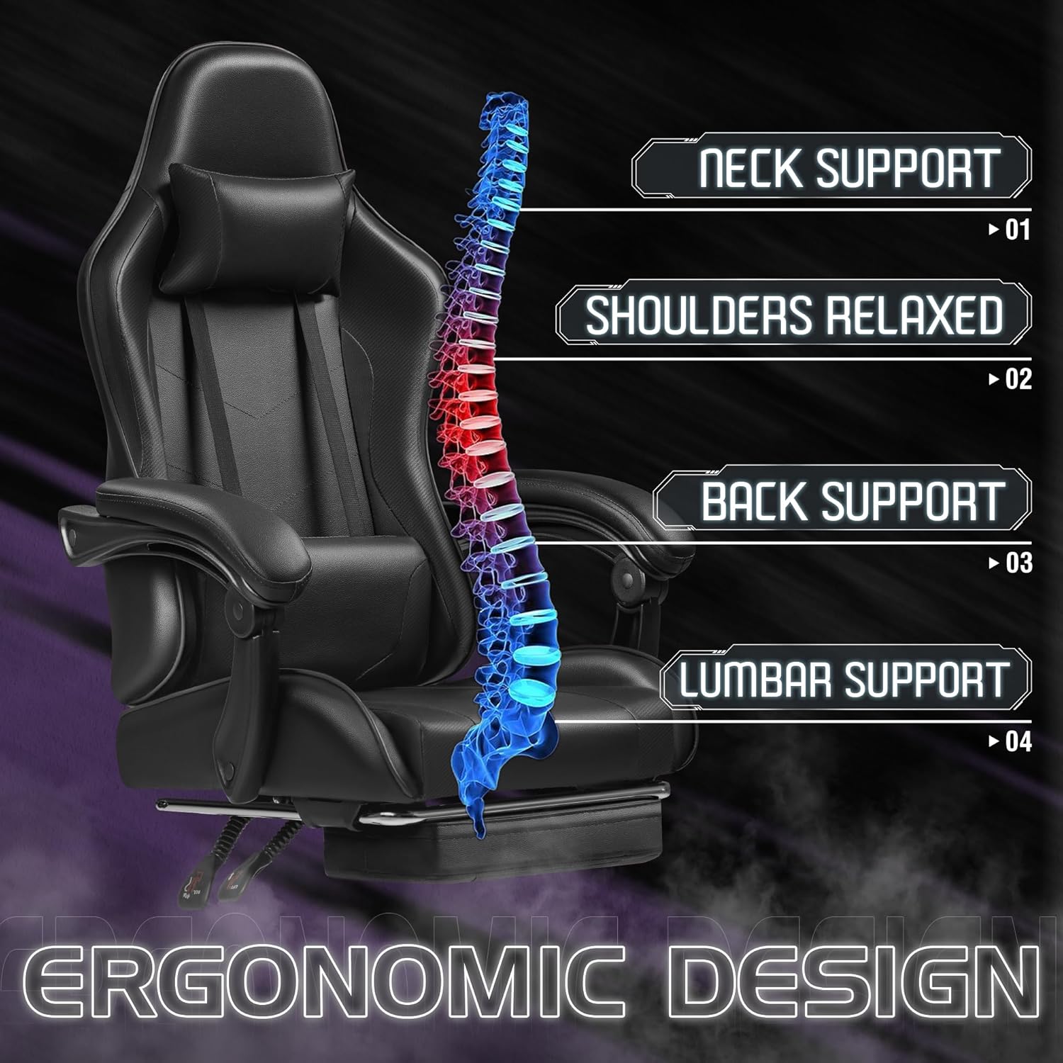 Homall Gaming Chair, Video Game Chair with Footrest and Massage Lumbar Support, Ergonomic Computer Chair Height Adjustable with Swivel Seat and Headrest (Grey)