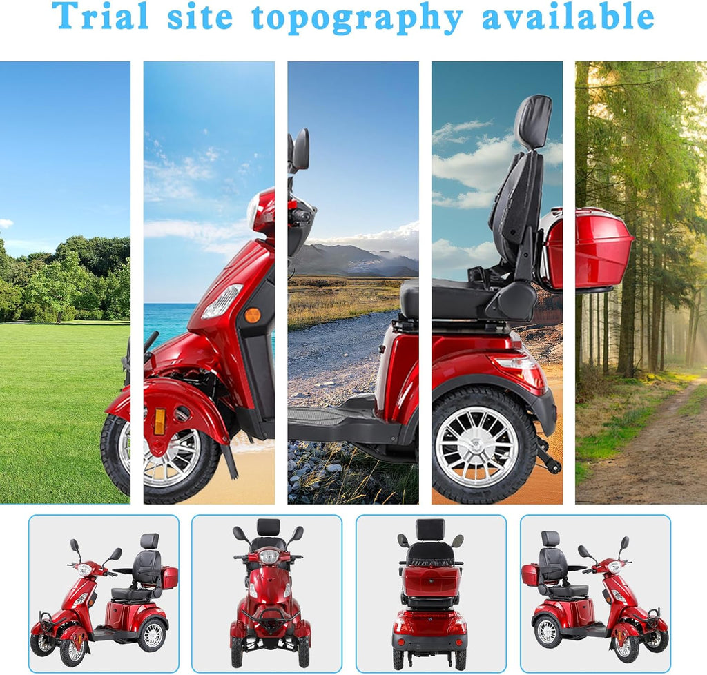 Mobility Scooters for Seniors,Heavy-Duty 4 Wheel Mobility Scooters for Travel,500LBS Capacity 800W All Terrain Handicap Scooters for Adults (Red-XL)
