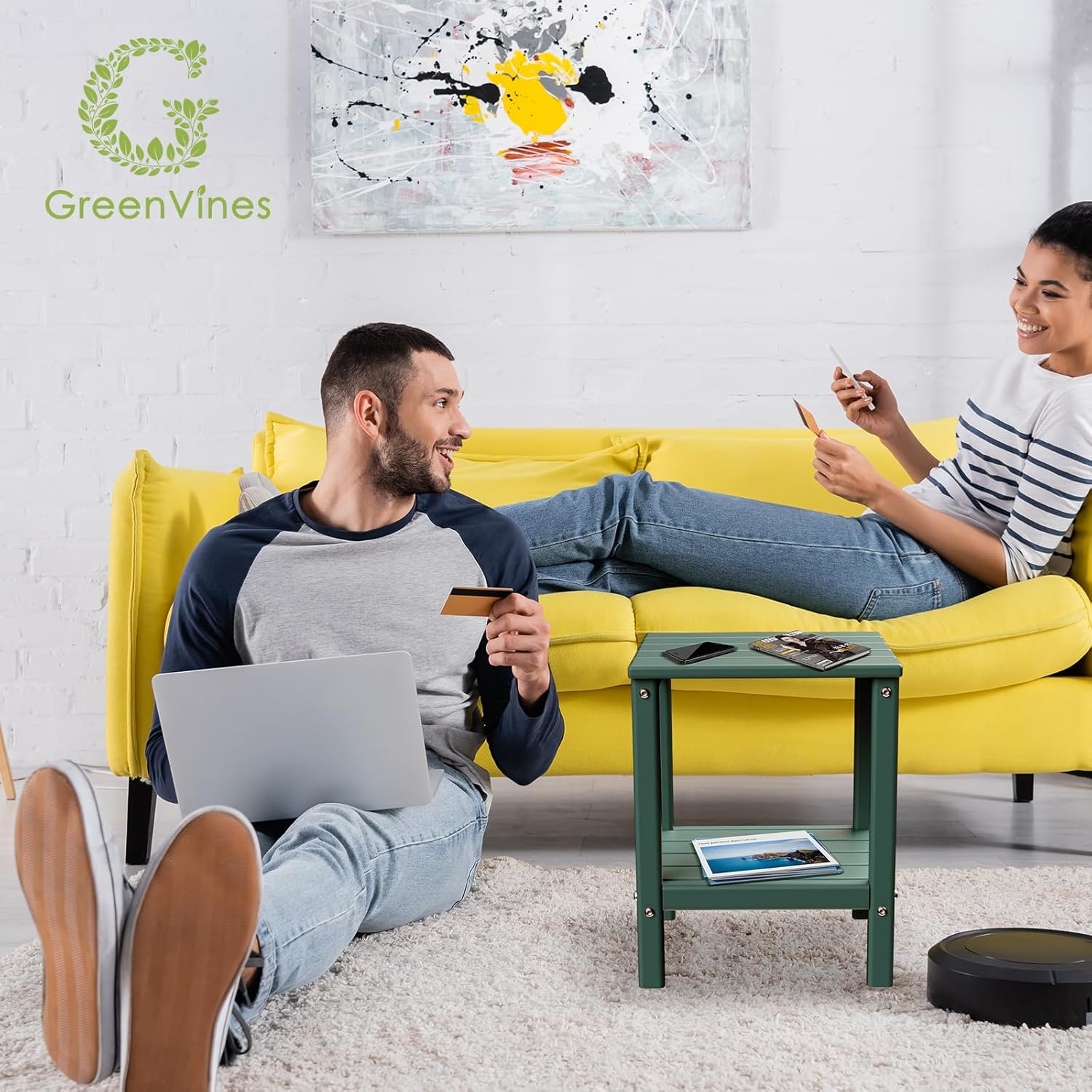 GREENVINES Outdoor Rocking Chairs | Set of 2 | Porch Rocker | HDPE Plastic | Black | Oversized Rockers | High Back | Big & Tall | Ladder Back | for Patio Outside Backyard Balcony Garden