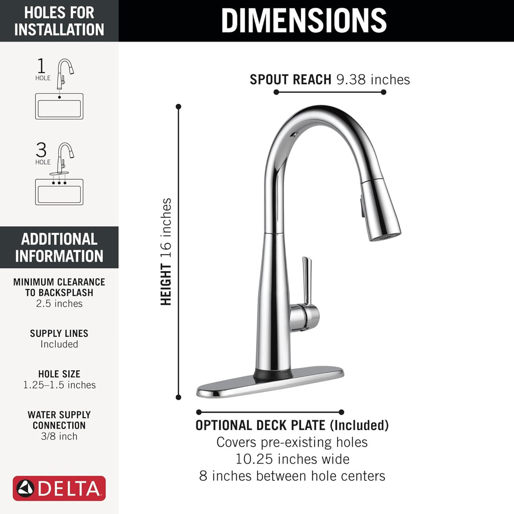 Delta Essa Touchless Kitchen Faucet with Touch Technology, Brushed Nickel Kitchen Sink Faucet with Pull Down Sprayer, Single Hole, Arctic Stainless 9113TL-AR-DST