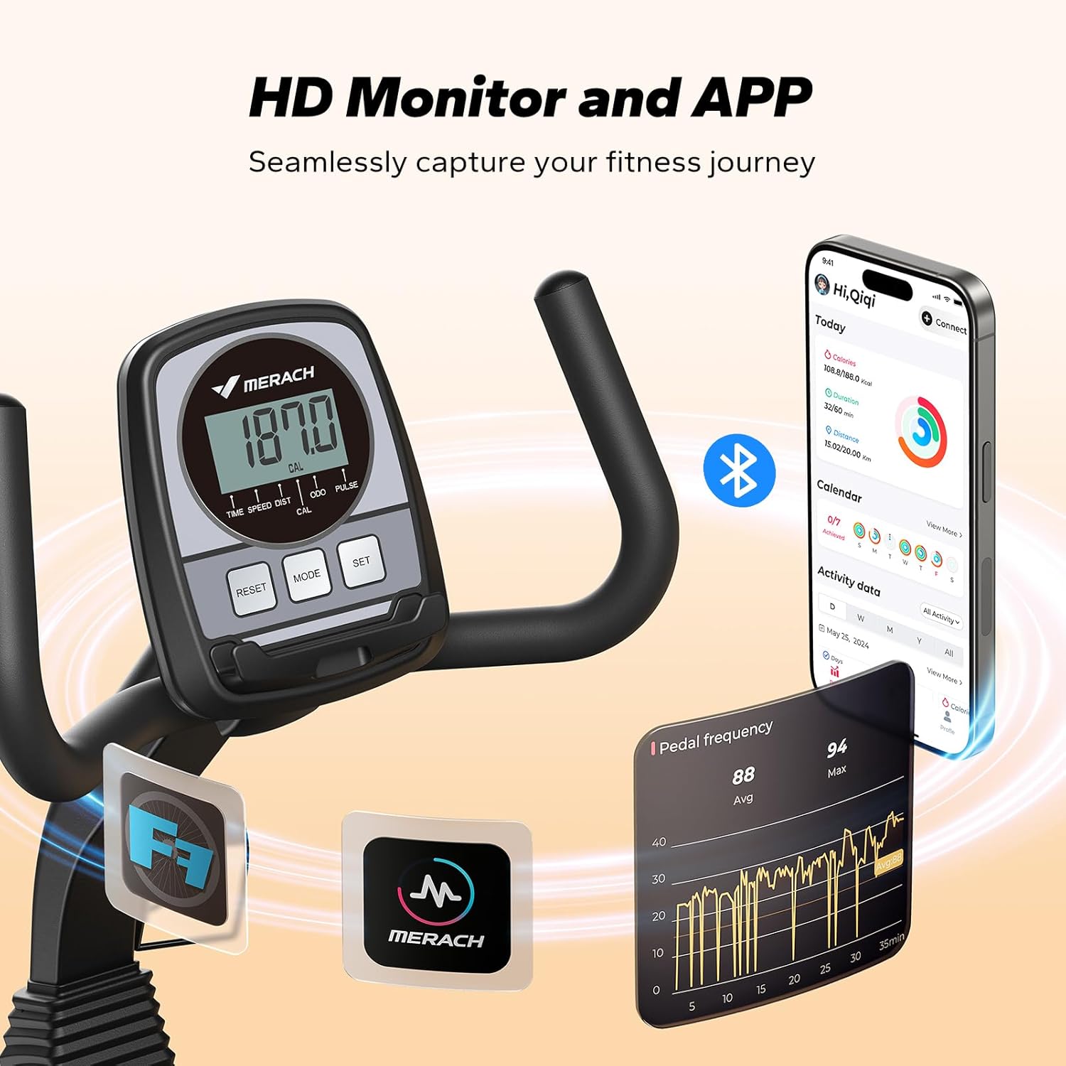 MERACH Recumbent Exercise Bikes for home, Light Commercial High-end Recumbent Bike for Seniors Adults, Magnetic Recumbent Exercise Bike with Smart Bluetooth and Exclusive App, LCD, Heart Rate Handle