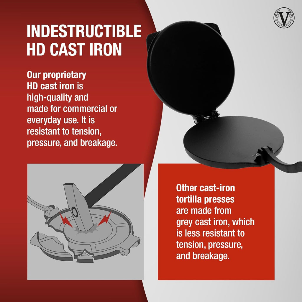 Victoria 10-Inch Commercial-Grade Cast-Iron Tortilla Press, Made from Super-Durable HD Iron, Made in Colombia
