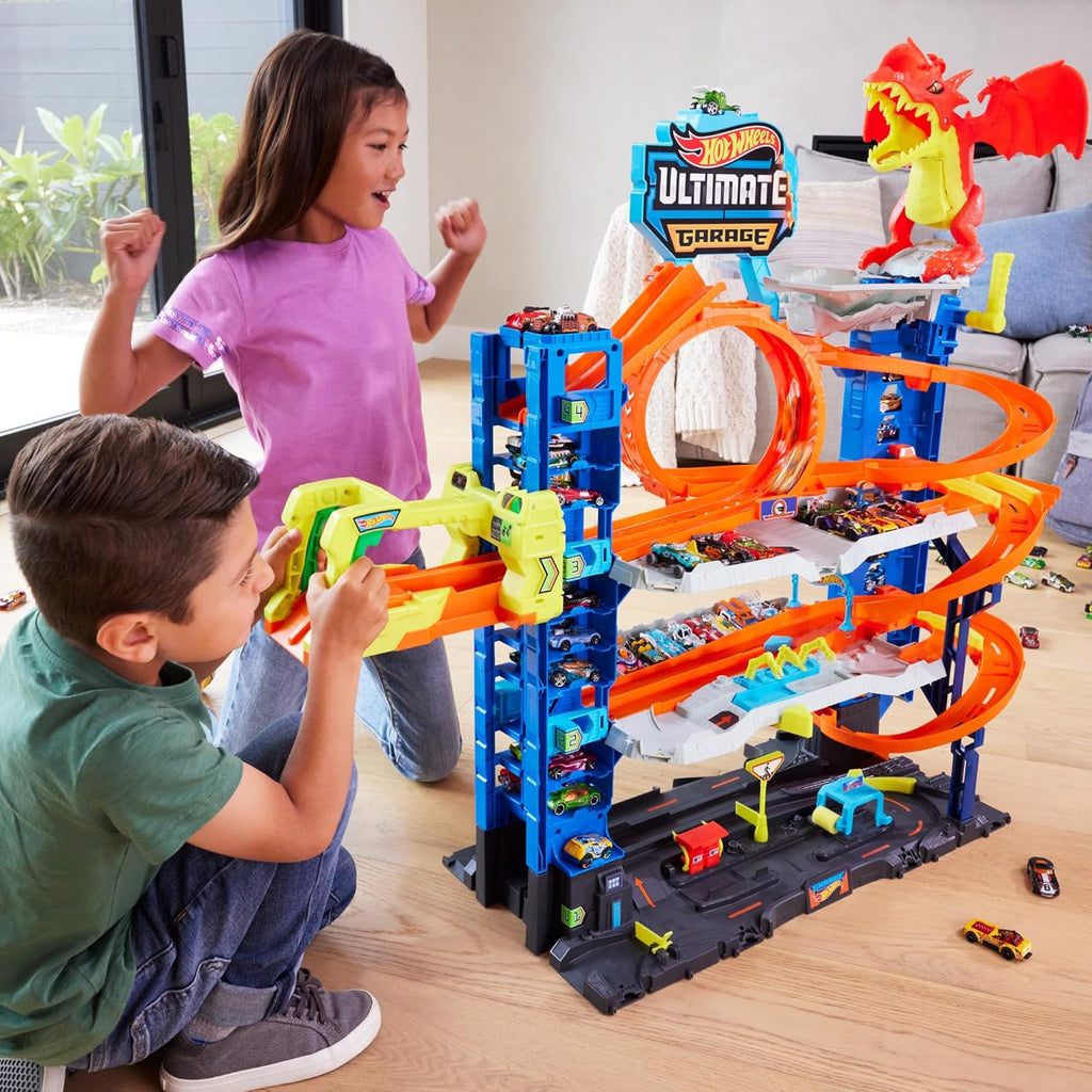 Hot Wheels City Ultimate Garage Playset with 2 Die-Cast Cars, Toy Storage for 50+ 1:64 Scale Cars, 4 Levels of Track Play + 50-Pack of 1:64 Scale Vehicles