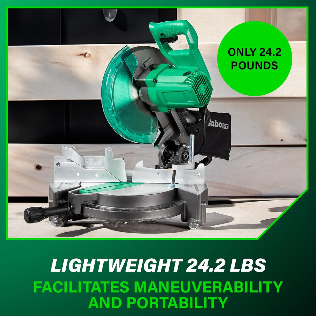 Bundle of Metabo HPT Compound Miter Saw, 10" Miter Saw with Large Table Saw for woodworking, C10FCGS + Metabo HPT 25 Ft Tape Measure, 17-Ft Reach & 14-Ft Standout, 115925M