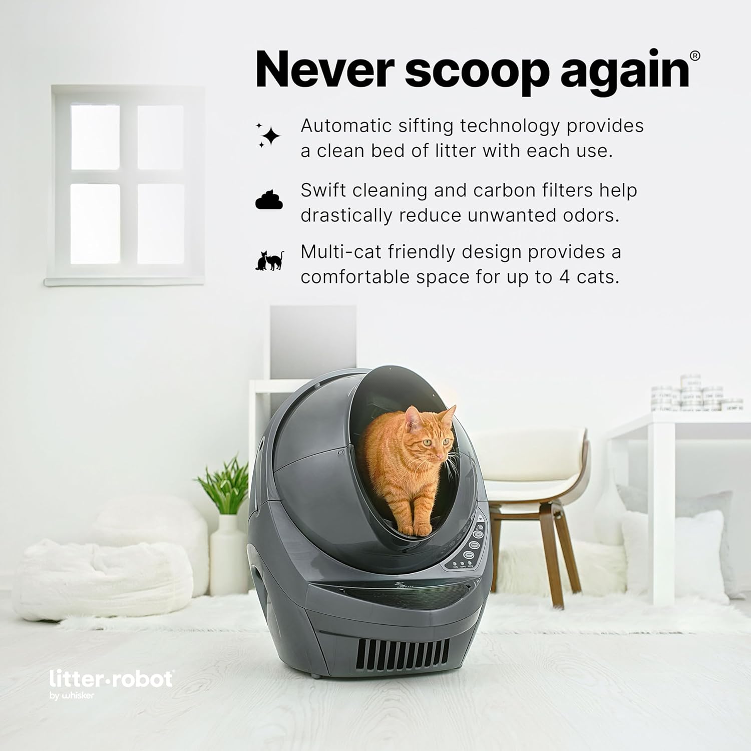 Whisker Litter-Robot 3 Core Bundle (Grey) - Self-Cleaning Cat Litter Box, Includes Litter-Robot, Mat, Fence, Ramp, (25) Liners & (3) Carbon Filters, Complimentary 1-Year Care Warranty
