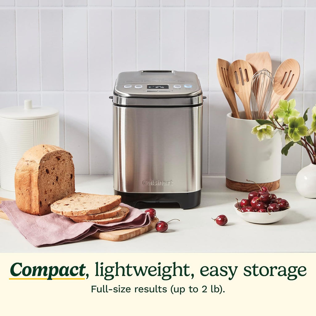 Cuisinart Convection Bread Maker Machine-16 Menu Options, 3 Loaf Sizes up to 2lbs, 3 Crust Colors-Includes Measuring Cup + Spoon & Kneading Hook, CBK-210, 12.25" x 8.85" x 13", Stainless Steel
