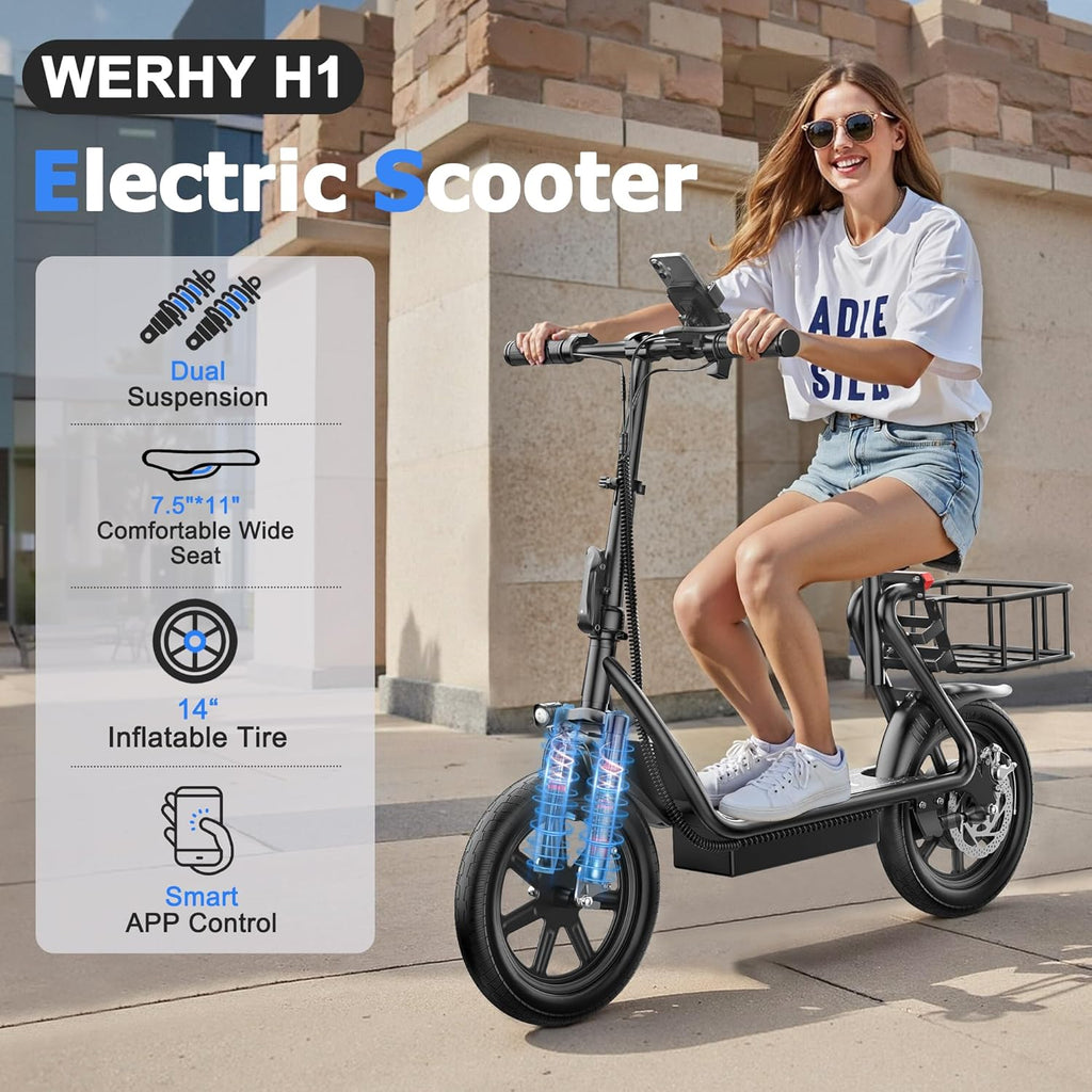 WERHY Electric Scooter, 350W/500W Motor, Top Speed 19/22 mph, Max 16/23/28Miles Ranges, Foldable E Scooter for Adults