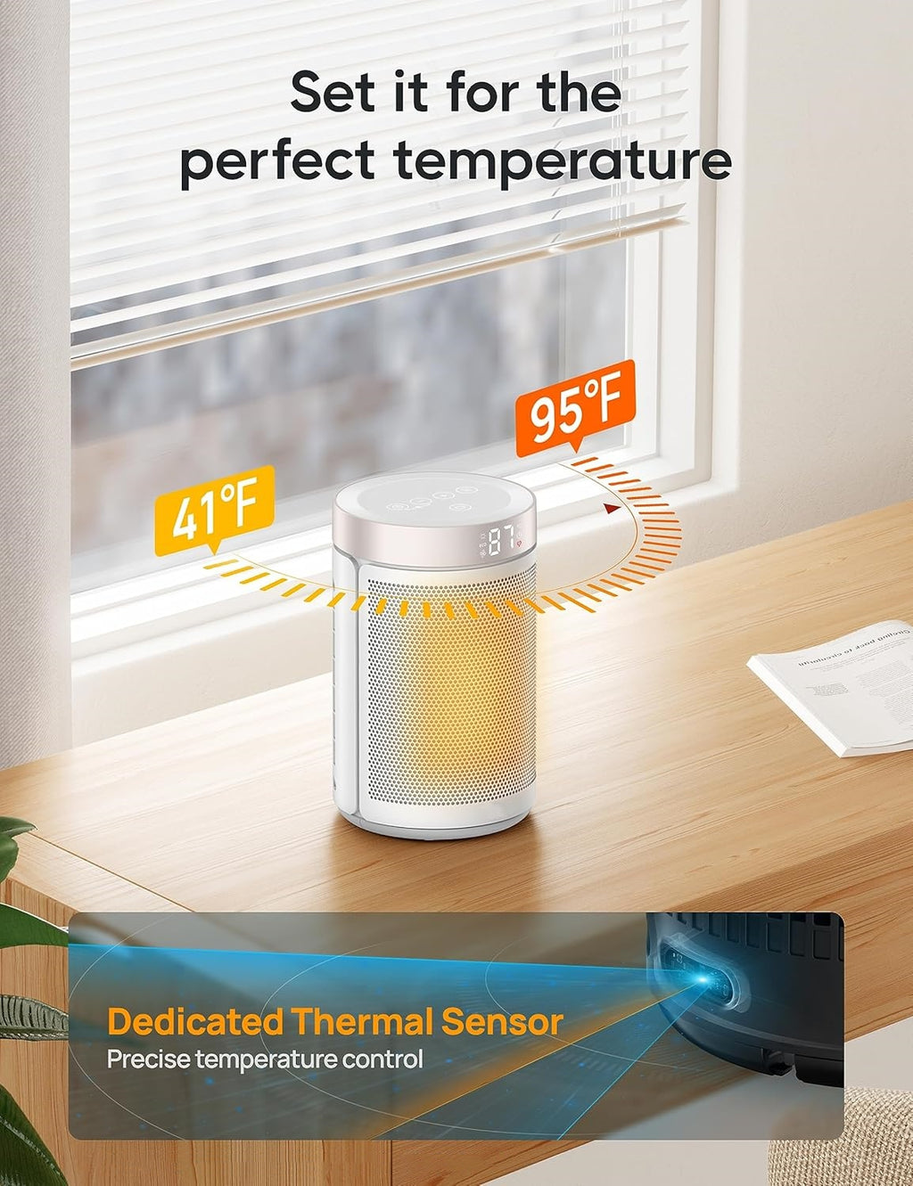 Space Heaters for Indoor Use, Portable Heater with Thermostat, 1-12H Timer, Eco Mode and Fan Mode, 1500W PTC Ceramic Fast Safety Heat for Office Bedroom Home, White, Without Remote