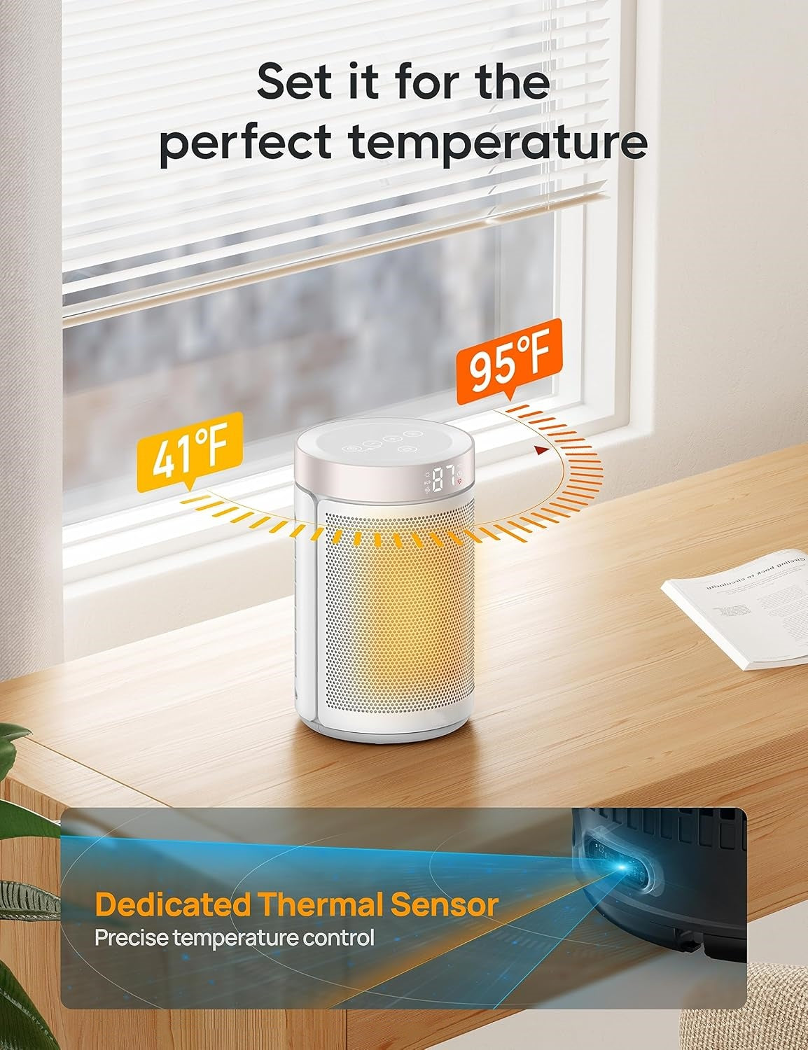 Space Heaters for Indoor Use, Portable Heater with Thermostat, 1-12H Timer, Eco Mode and Fan Mode, 1500W PTC Ceramic Fast Safety Heat for Office Bedroom Home, White, Without Remote