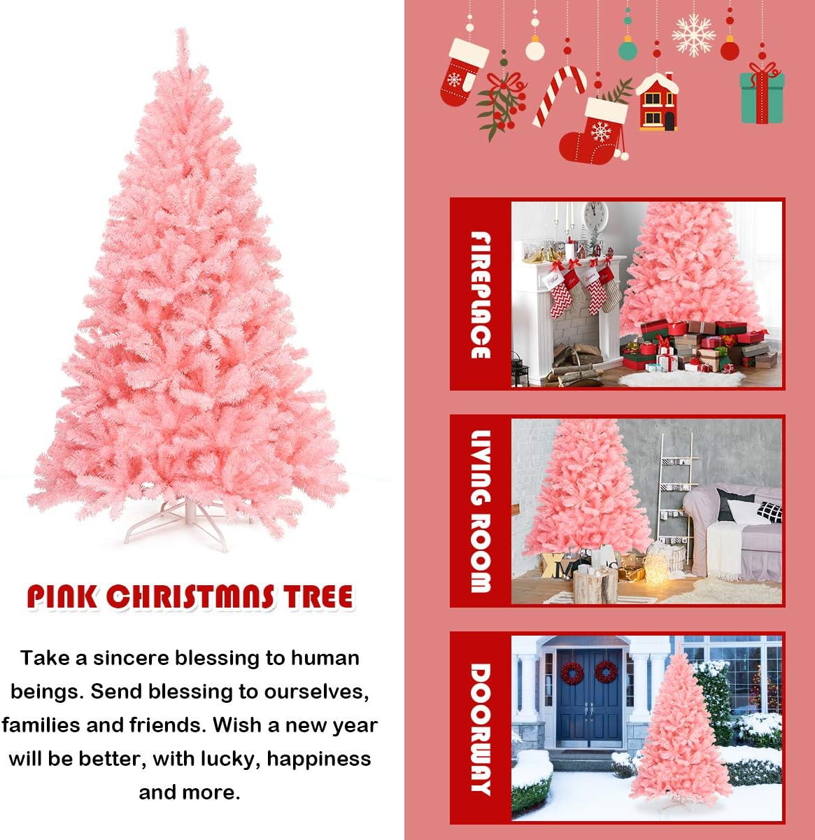 Goplus 7ft Artificial White Christmas Tree Xmas Pine Tree with Solid Metal Legs Perfect for Indoor and Outdoor Holiday Decoration
