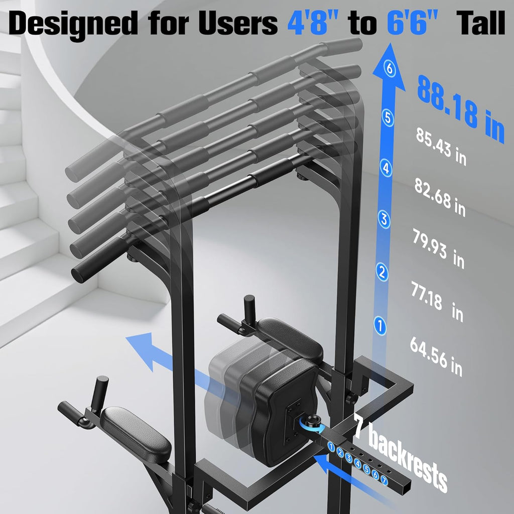 Sportsroyals Pull Up Bar Dip Station Power Tower Assistive Trainer Multi-Function Home Gym Strength Training Fitness Equipment 450LBS