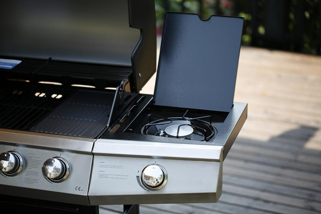 MASTER COOK Gas Grill, BBQ 4-Burner Cabinet Style Grill Propane with Side Burner, Stainless Steel