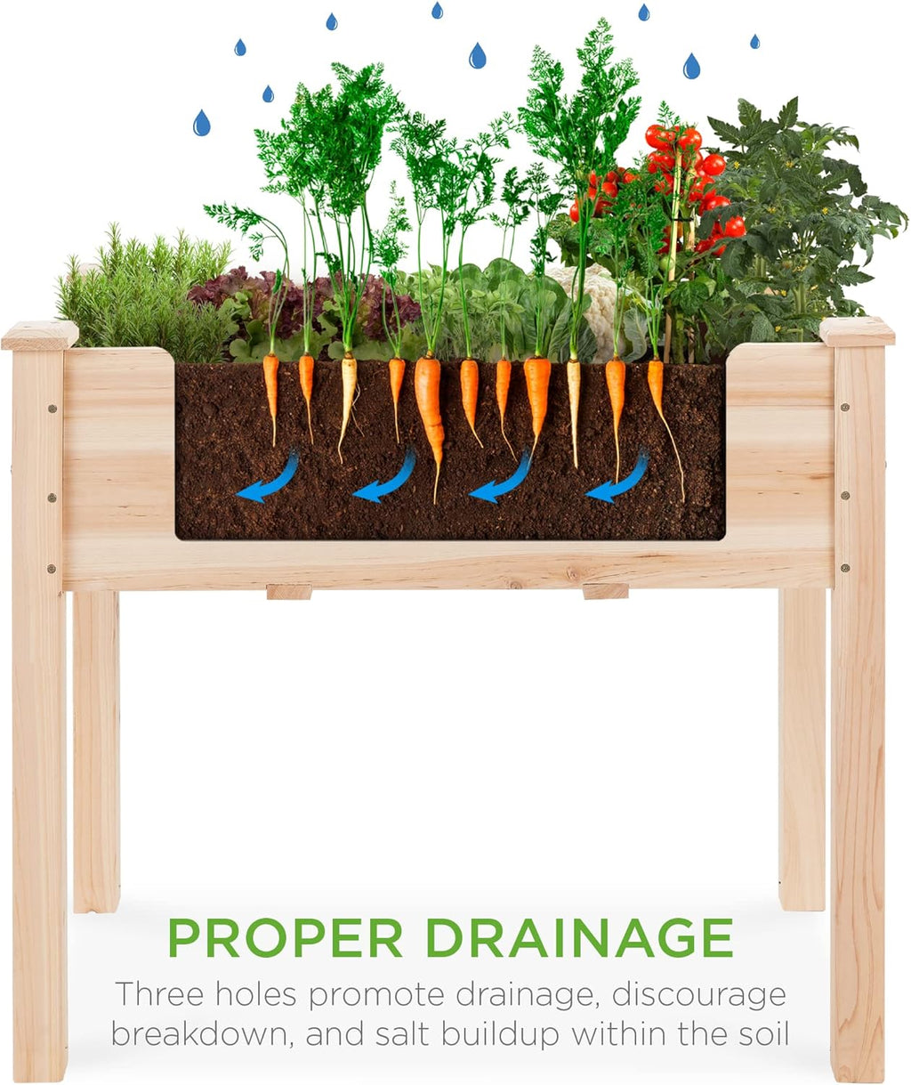 Best Choice Products 72x23x30in Raised Garden Bed, Elevated Wood Planter Box Stand for Backyard, Patio, Balcony w/Divider Panel, 6 Legs, 300lb Capacity - Natural