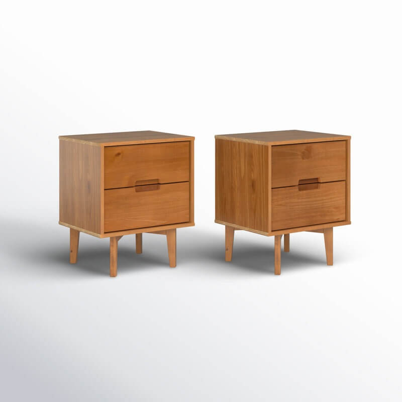 Aizlyn Mid-Century Modern Solid Wood Groove-Handle Nightstands (Set of 2)