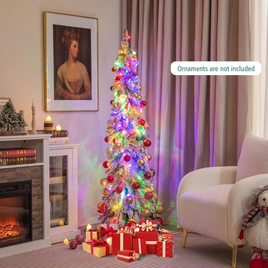 Goplus 7ft Artificial White Christmas Tree Xmas Pine Tree with Solid Metal Legs Perfect for Indoor and Outdoor Holiday Decoration