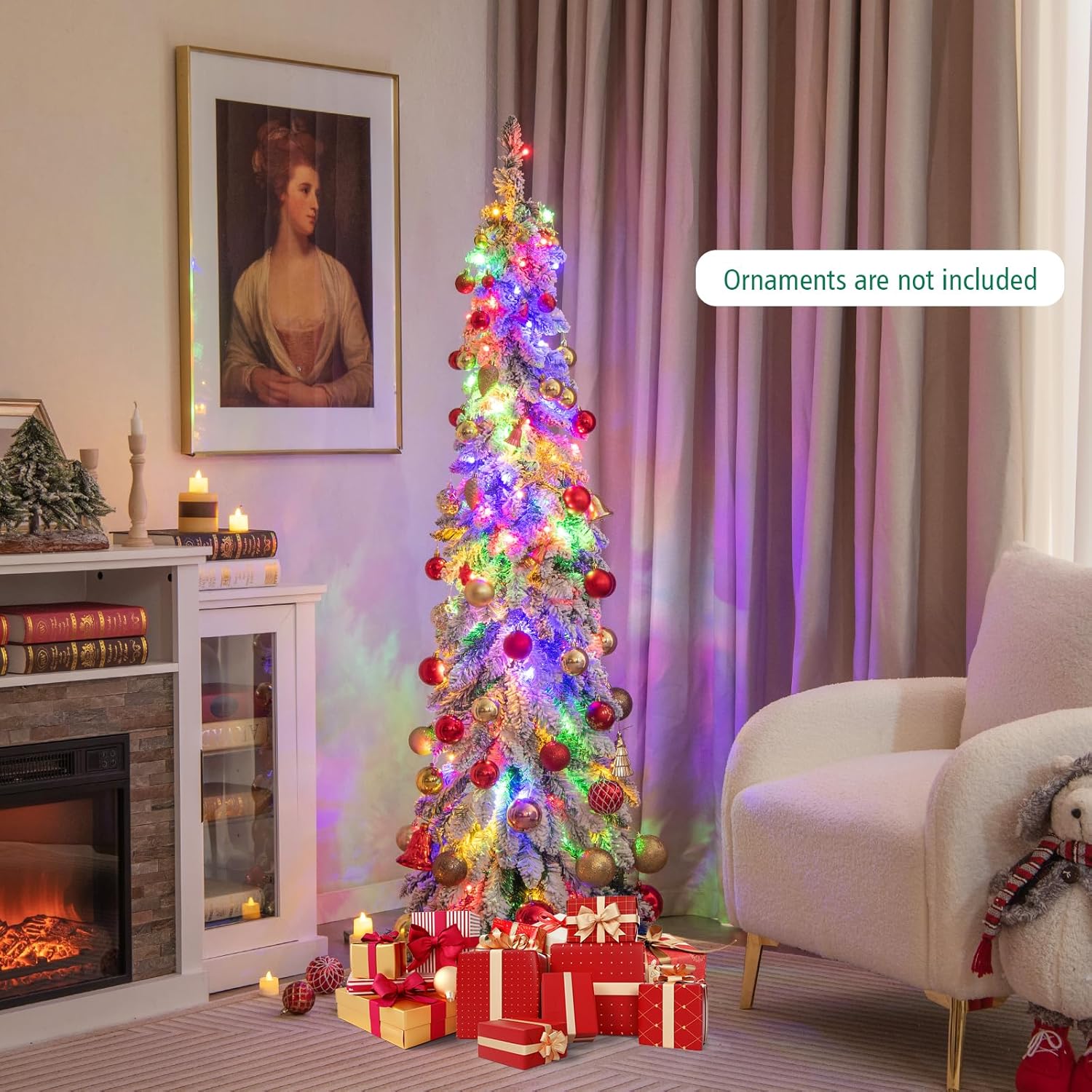 Goplus 7ft Artificial White Christmas Tree Xmas Pine Tree with Solid Metal Legs Perfect for Indoor and Outdoor Holiday Decoration