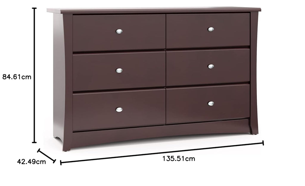 Storkcraft Crescent 6 Drawer Double Dresser (Pebble Gray) – GREENGUARD Gold Certified, For Nursery, Dresser, Kids Nursery Organizer, Chest of Drawers