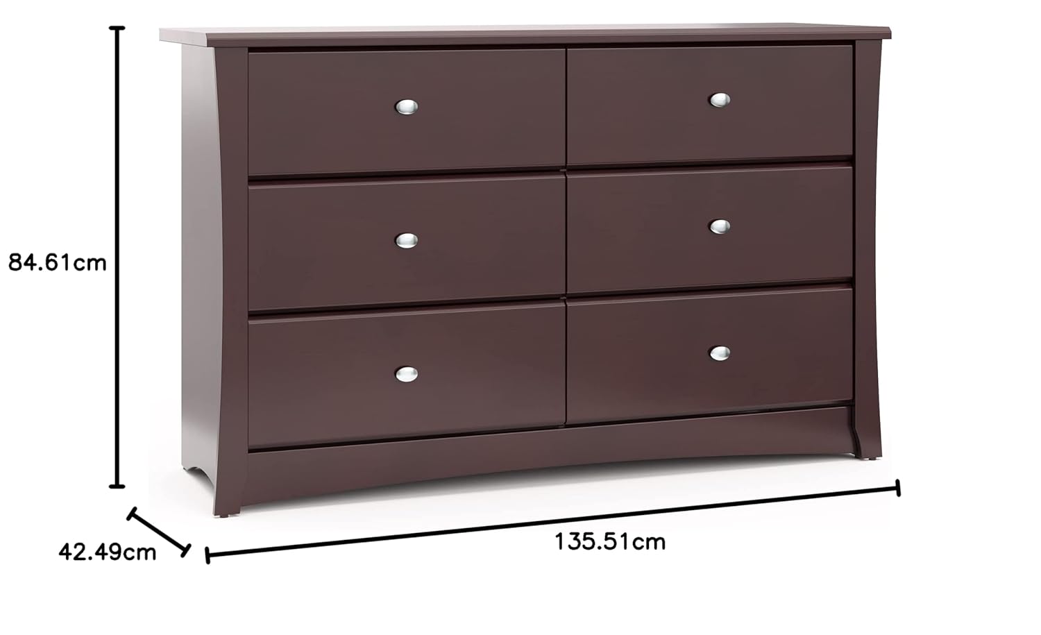 Storkcraft Crescent 6 Drawer Double Dresser (Pebble Gray) – GREENGUARD Gold Certified, For Nursery, Dresser, Kids Nursery Organizer, Chest of Drawers