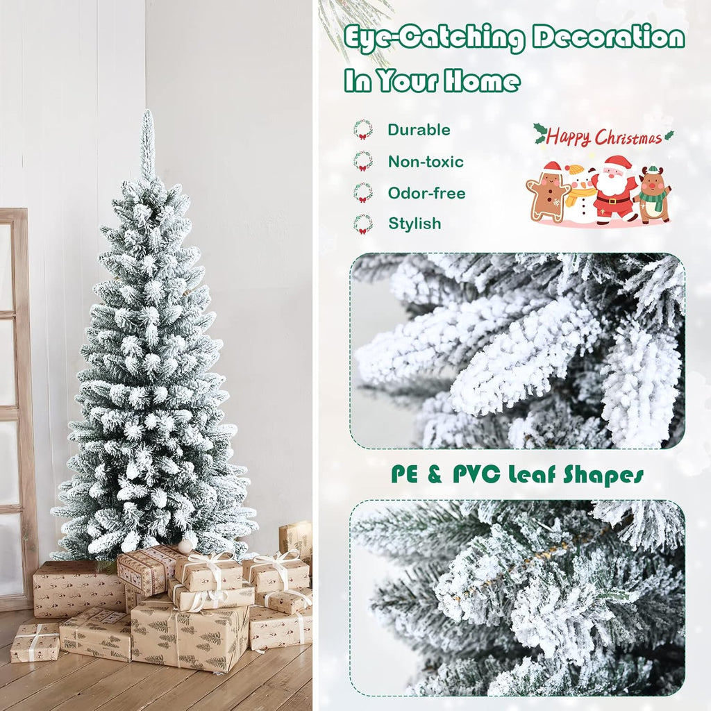 Goplus 7ft Artificial White Christmas Tree Xmas Pine Tree with Solid Metal Legs Perfect for Indoor and Outdoor Holiday Decoration