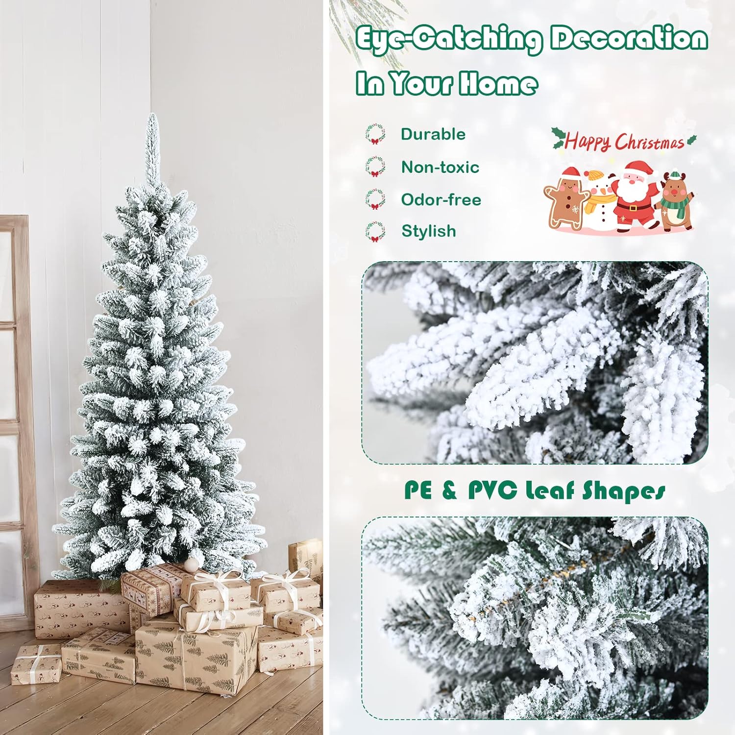 Goplus 7ft Artificial White Christmas Tree Xmas Pine Tree with Solid Metal Legs Perfect for Indoor and Outdoor Holiday Decoration