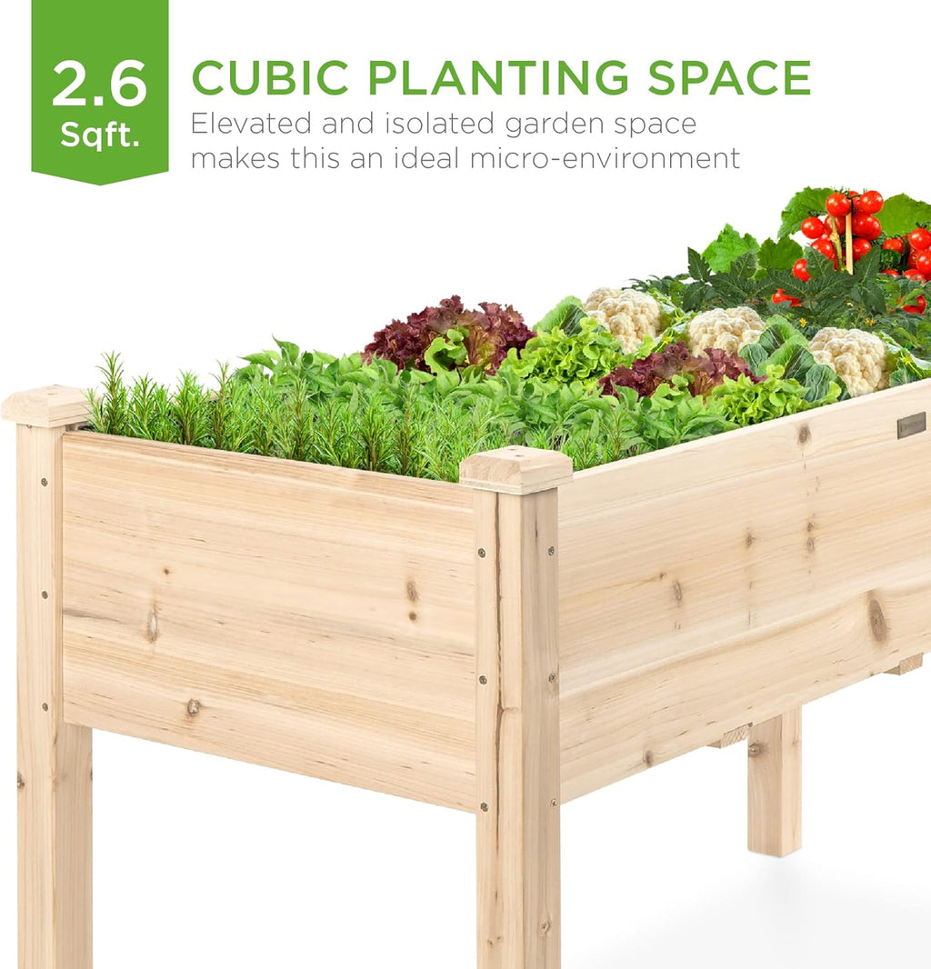 Best Choice Products 72x23x30in Raised Garden Bed, Elevated Wood Planter Box Stand for Backyard, Patio, Balcony w/Divider Panel, 6 Legs, 300lb Capacity - Natural