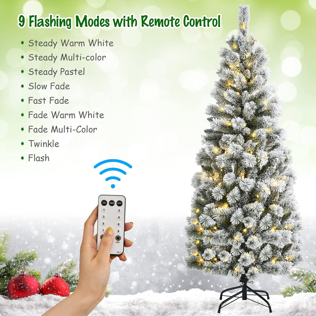 Goplus 7ft Artificial White Christmas Tree Xmas Pine Tree with Solid Metal Legs Perfect for Indoor and Outdoor Holiday Decoration