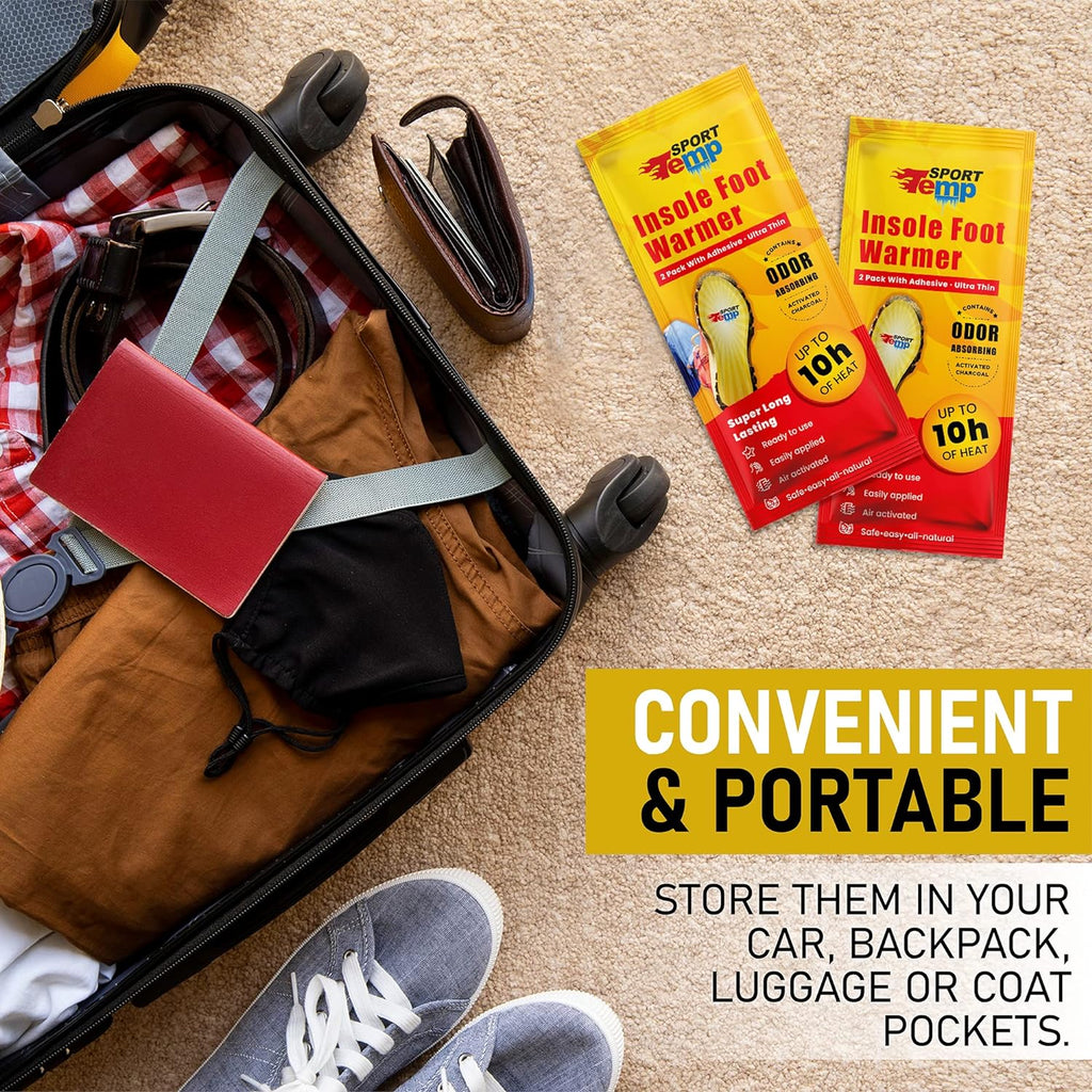Insole Foot Warmers - Up to 10 Hours of Heat, Easily Apply with Adhesive - Ultra Thin, Easy, All Natural - Air Activated, Odorless Hot Insole Warmers - Sport Temp
