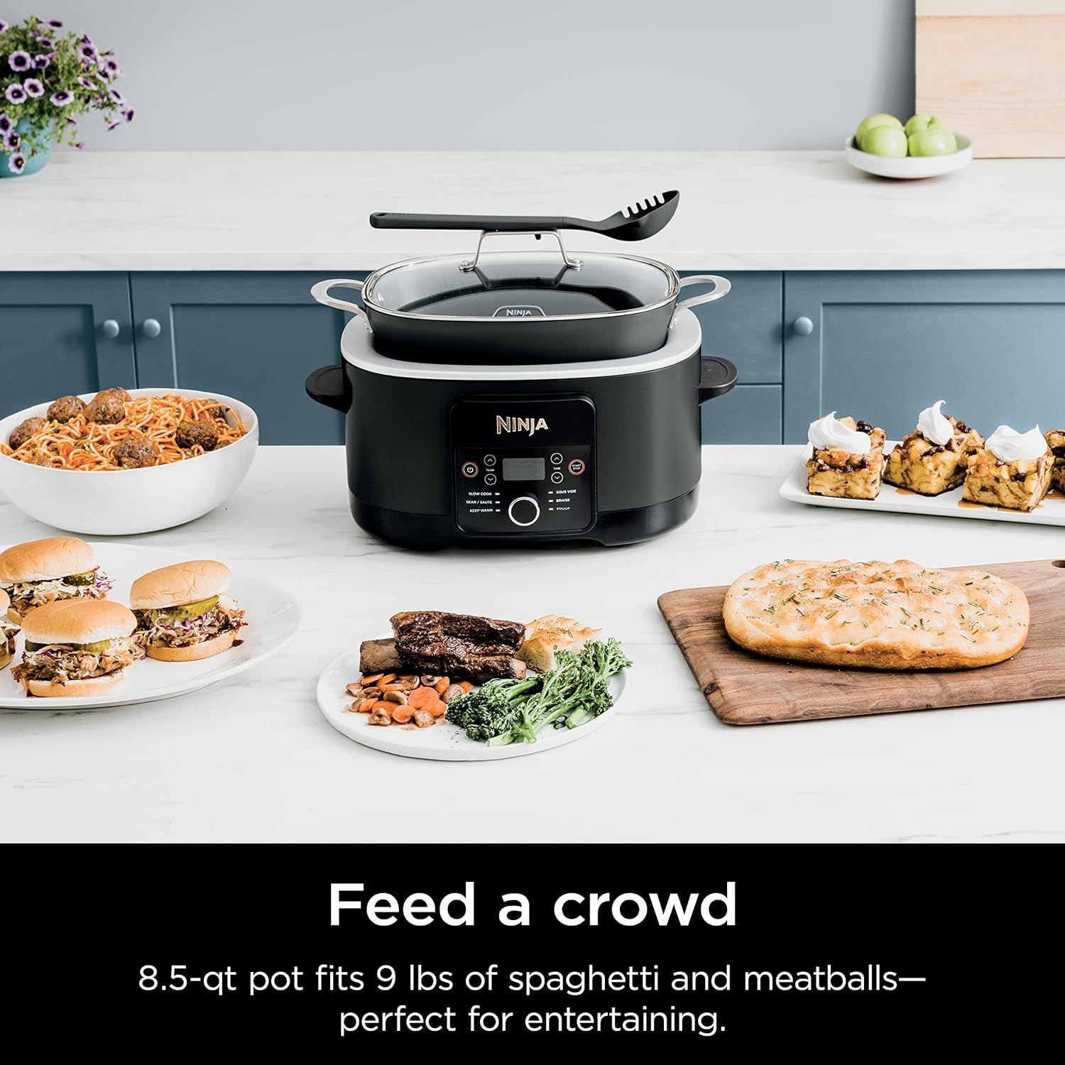 Ninja MC1101 Foodi Everyday Possible Cooker Pro, 8-in-1 Versatility, 6.5 QT, One-Pot Cooking, Replaces 10 Cooking Tools, Faster Cooking, Family-Sized Capacity, Adjustable Temp Control, Midnight Blue