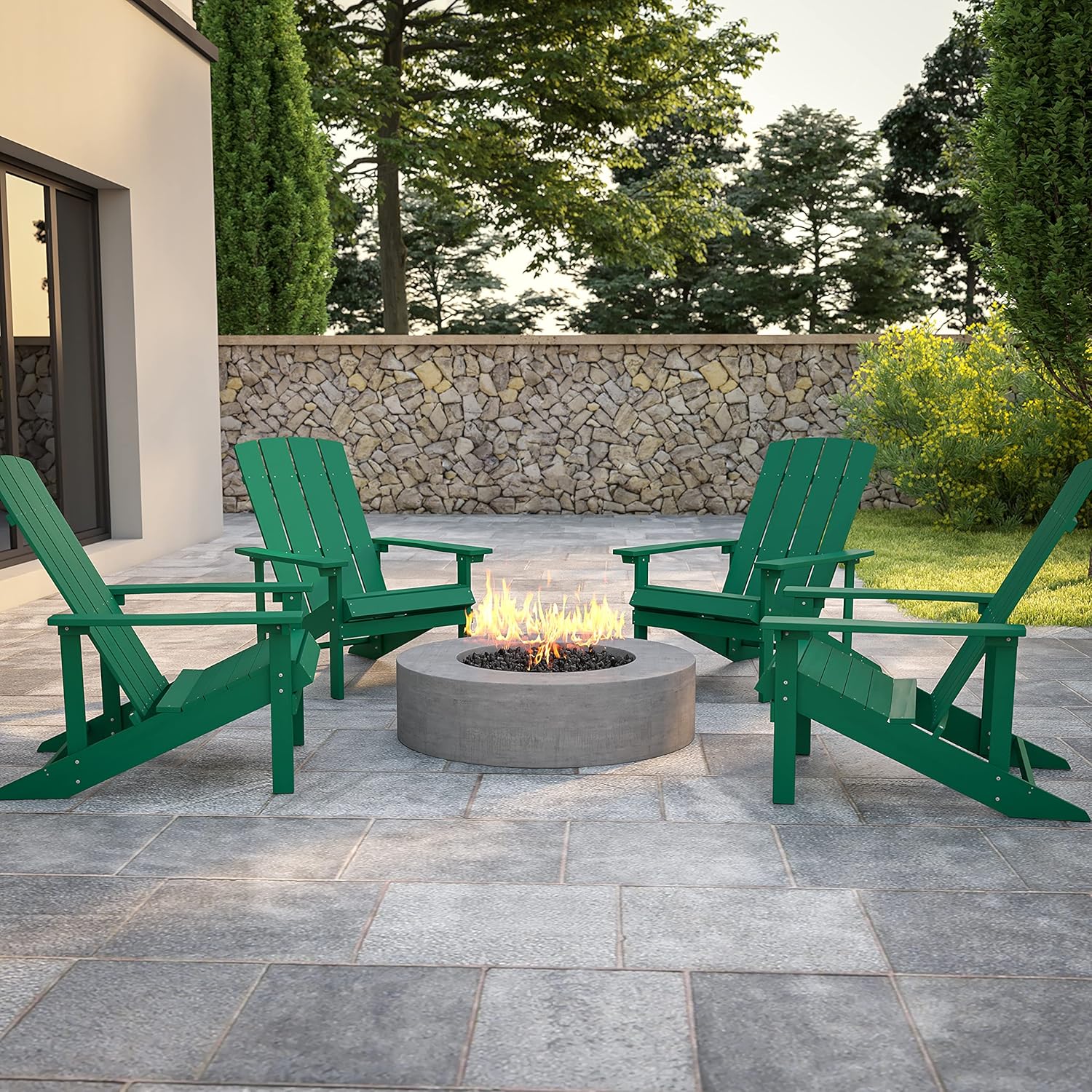 Flash Furniture Charlestown Commercial Grade Indoor/Outdoor Adirondack Chair, Weather Resistant Durable Poly Resin Deck and Patio Seating, Green