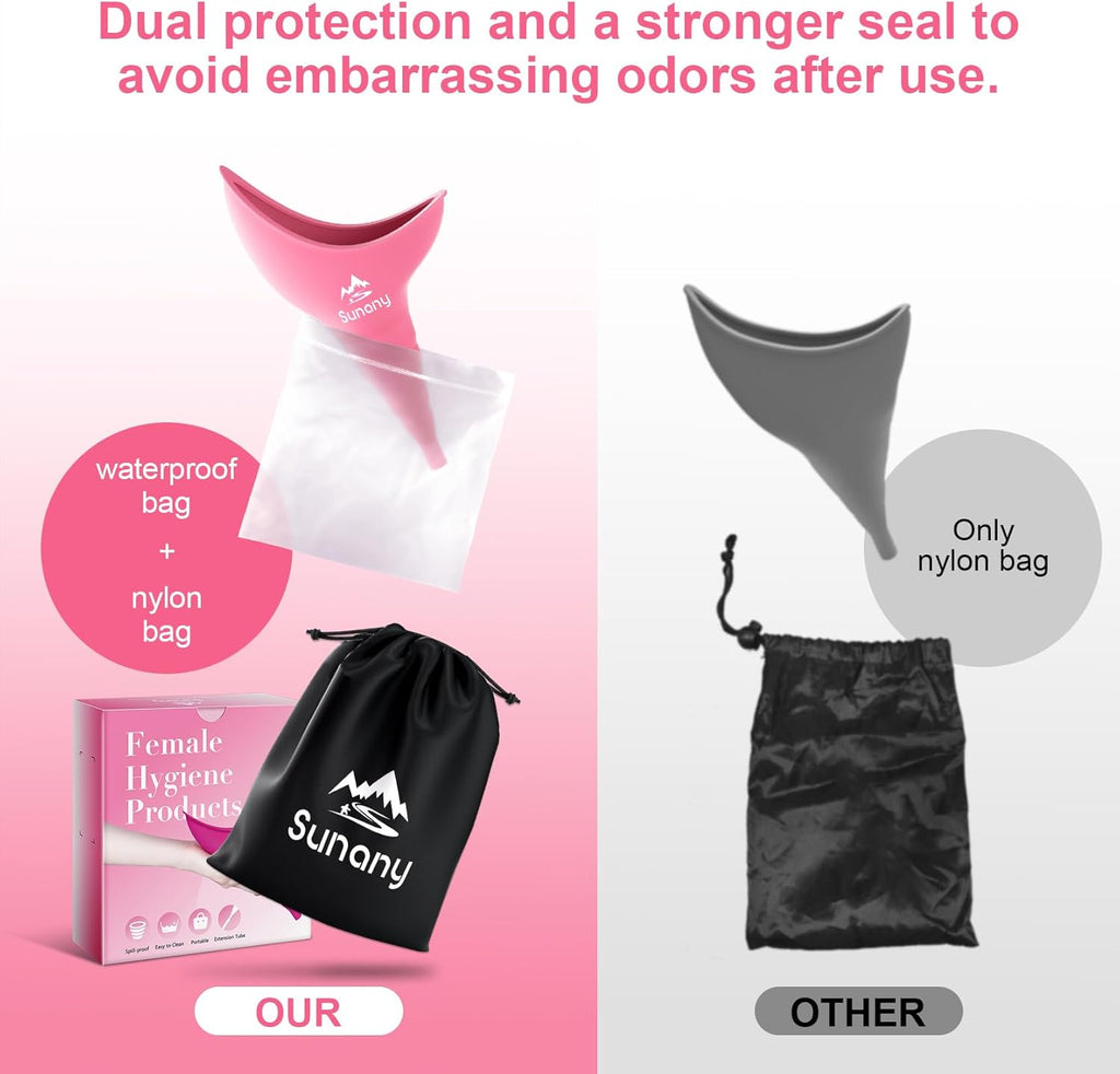 Female Urination Device,Reusable Silicone Female Urinal Foolproof Women Pee Funnel Allows Women to Pee Standing Up,Women's Urinal with Drawstring Bags is The Perfect Companion for Travel and Outdoor