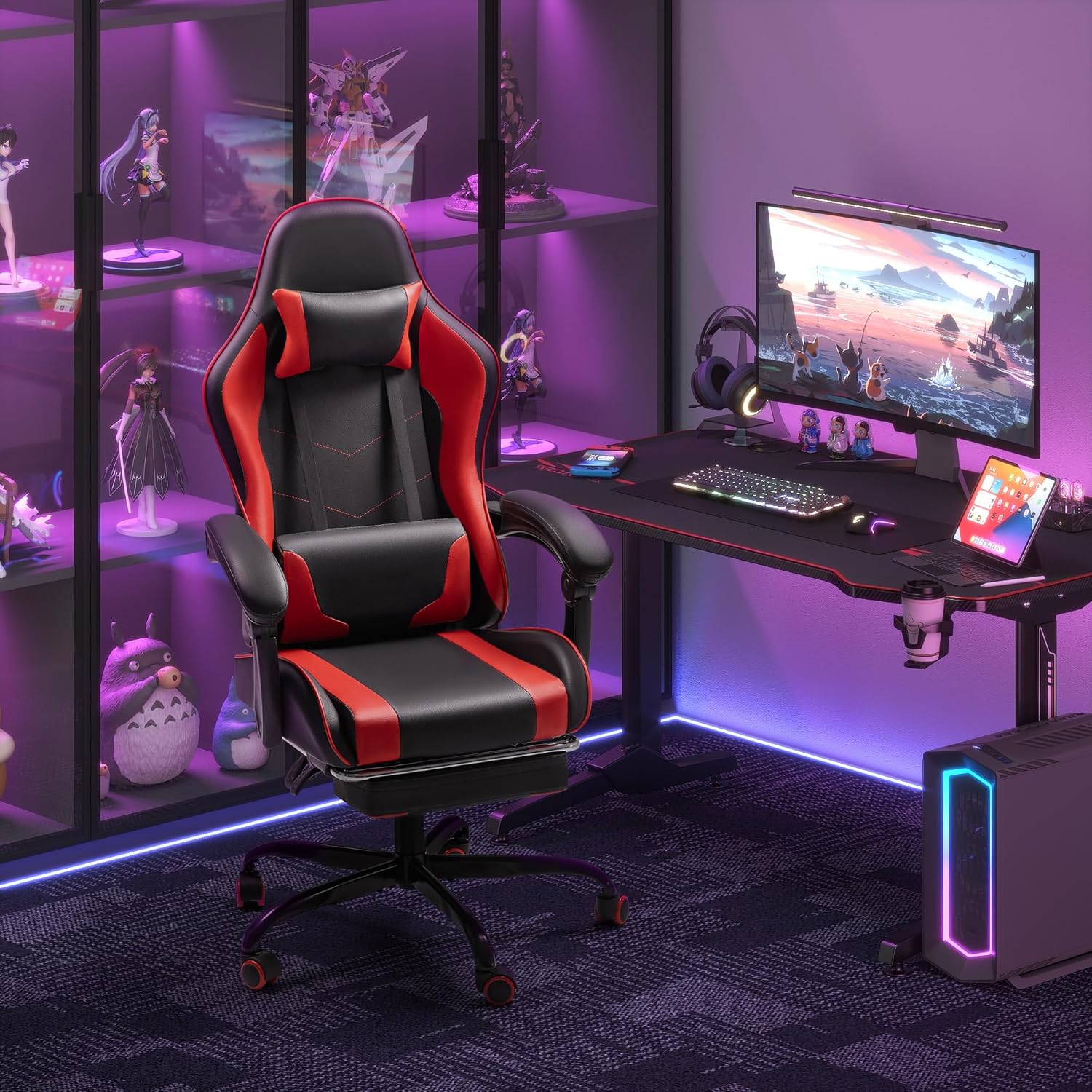 Homall Gaming Chair, Video Game Chair with Footrest and Massage Lumbar Support, Ergonomic Computer Chair Height Adjustable with Swivel Seat and Headrest (Grey)