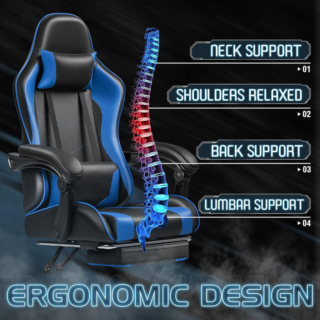 Homall Gaming Chair, Video Game Chair with Footrest and Massage Lumbar Support, Ergonomic Computer Chair Height Adjustable with Swivel Seat and Headrest (Grey)