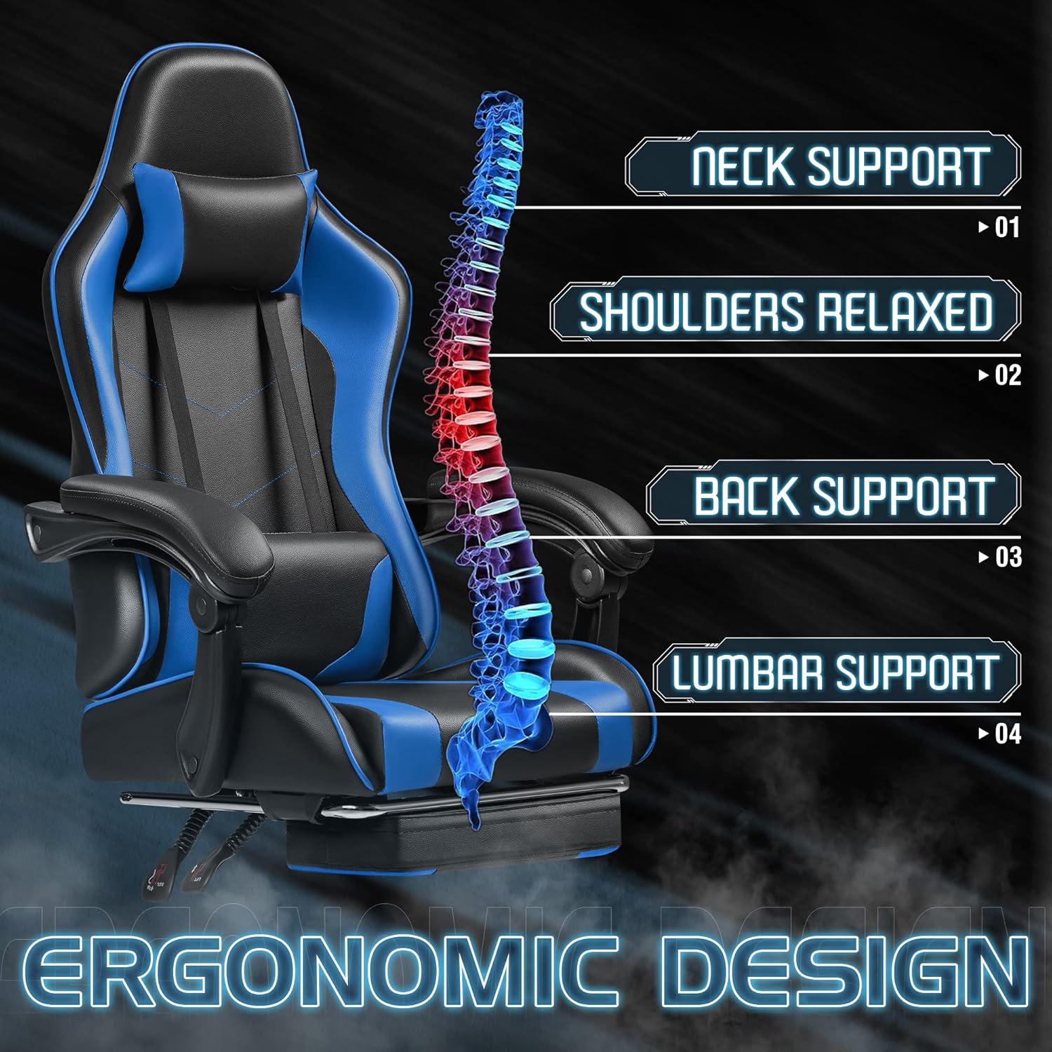 Homall Gaming Chair, Video Game Chair with Footrest and Massage Lumbar Support, Ergonomic Computer Chair Height Adjustable with Swivel Seat and Headrest (Grey)