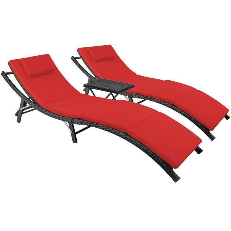 Outdoor Wicker Chaise Lounge - Set of 2 with Table