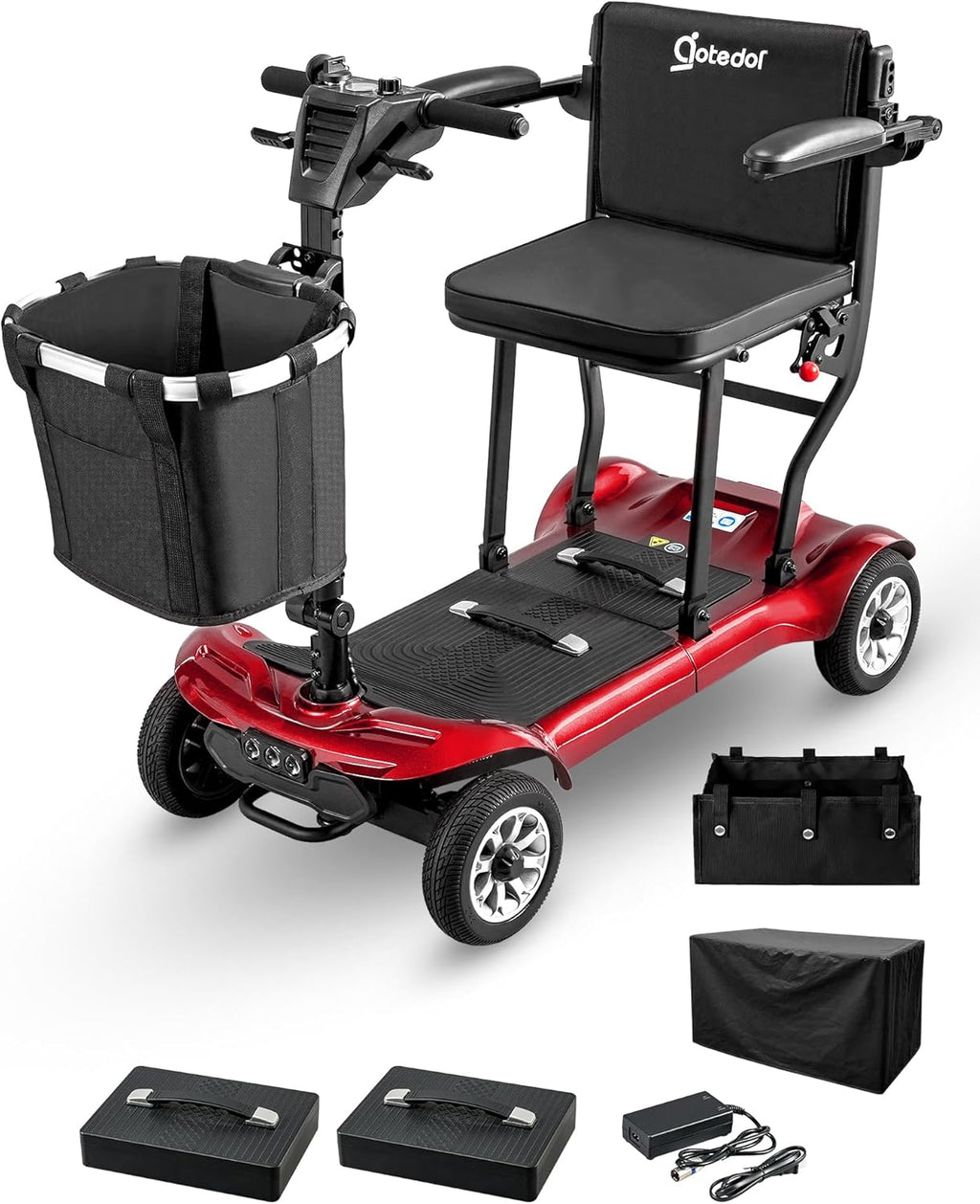 4 Wheel Mobility Scooter, Electric Mobility Scooter for Adults, Driving 22 Miles, Airlines Approved, Foldable Scooter w/249WH*2 Batteries Charger Under Seat Storage Dustproof Cover (Blue)