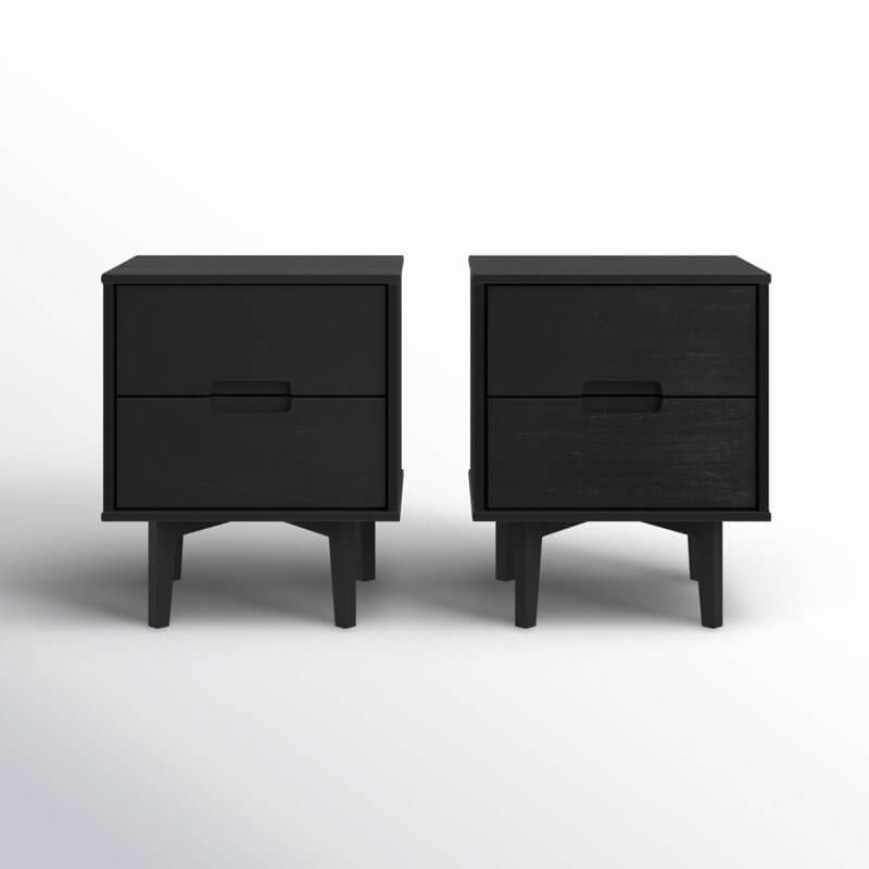 Aizlyn Mid-Century Modern Solid Wood Groove-Handle Nightstands (Set of 2)