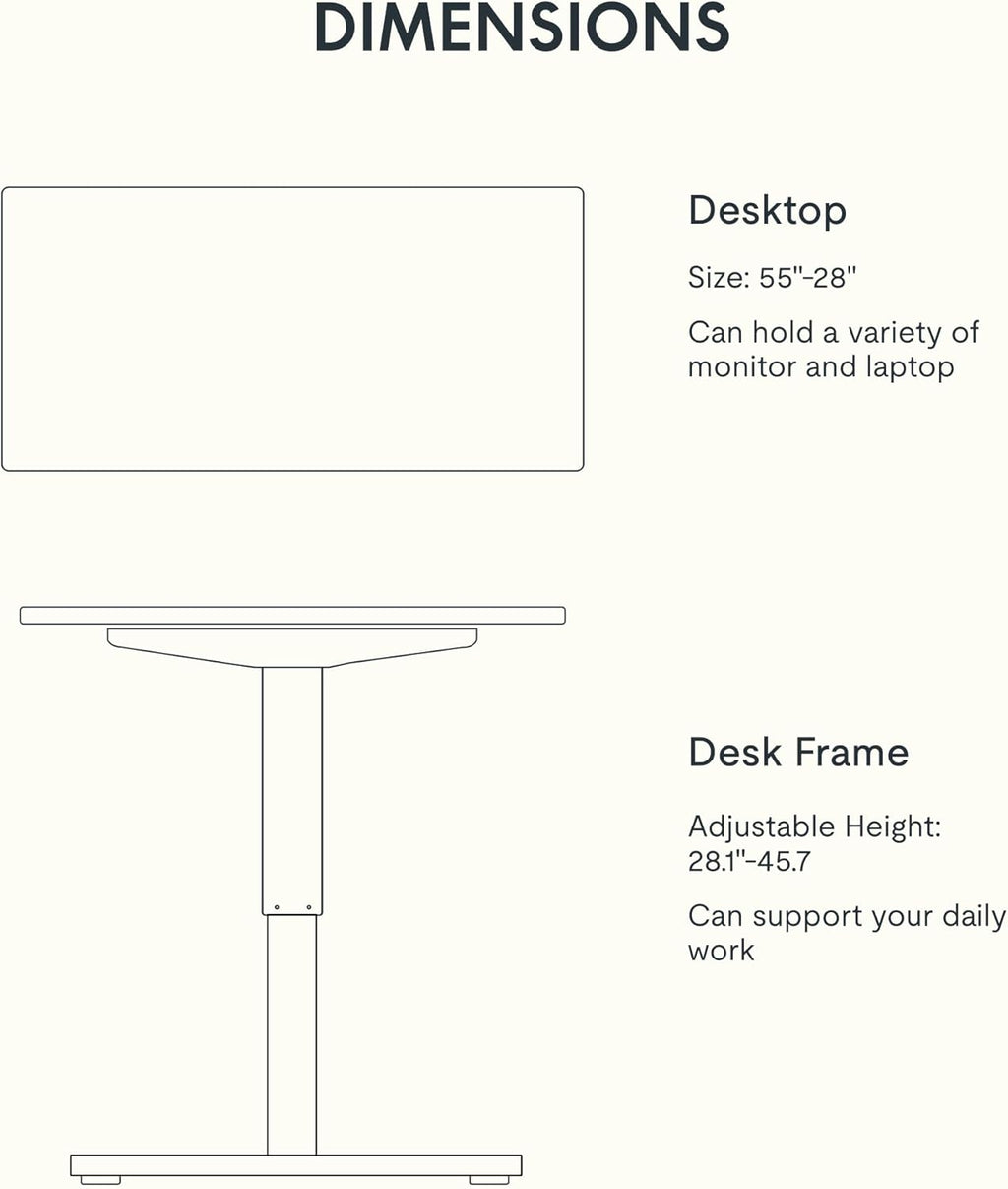 FLEXISPOT EN1 One-Piece Standing Desk 55 x 28 Inch Electric Adjustable Height Desk for Home Office and Computer Workstation (White Frame + 55" Maple Top, 2 Packages)