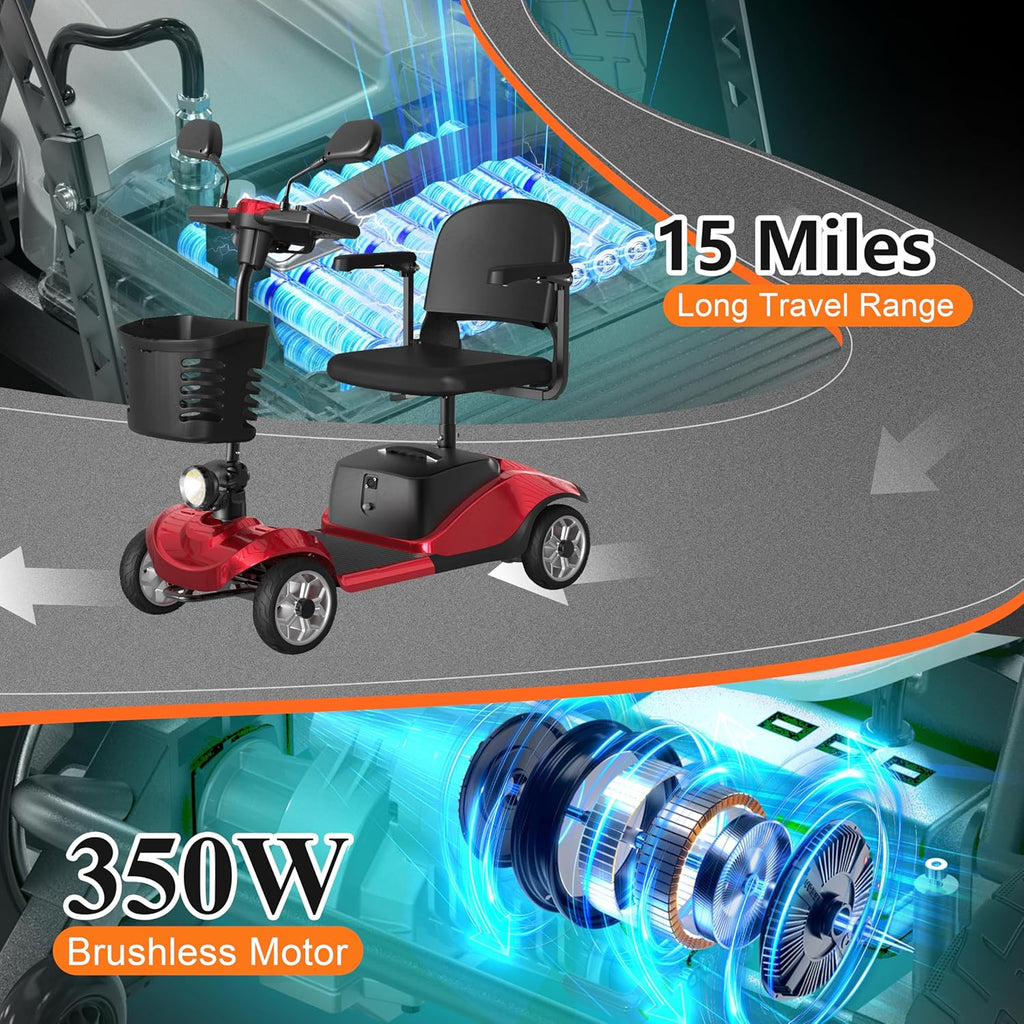 Mobility Scooter for Adults, Foldable 4 Wheel Motorized Mobility Scooter w/Dustproof Cover, 350LBS Capacity & Removable Lithium Battery, Seniors 25Miles Electric Powered Mobility for Outdoor