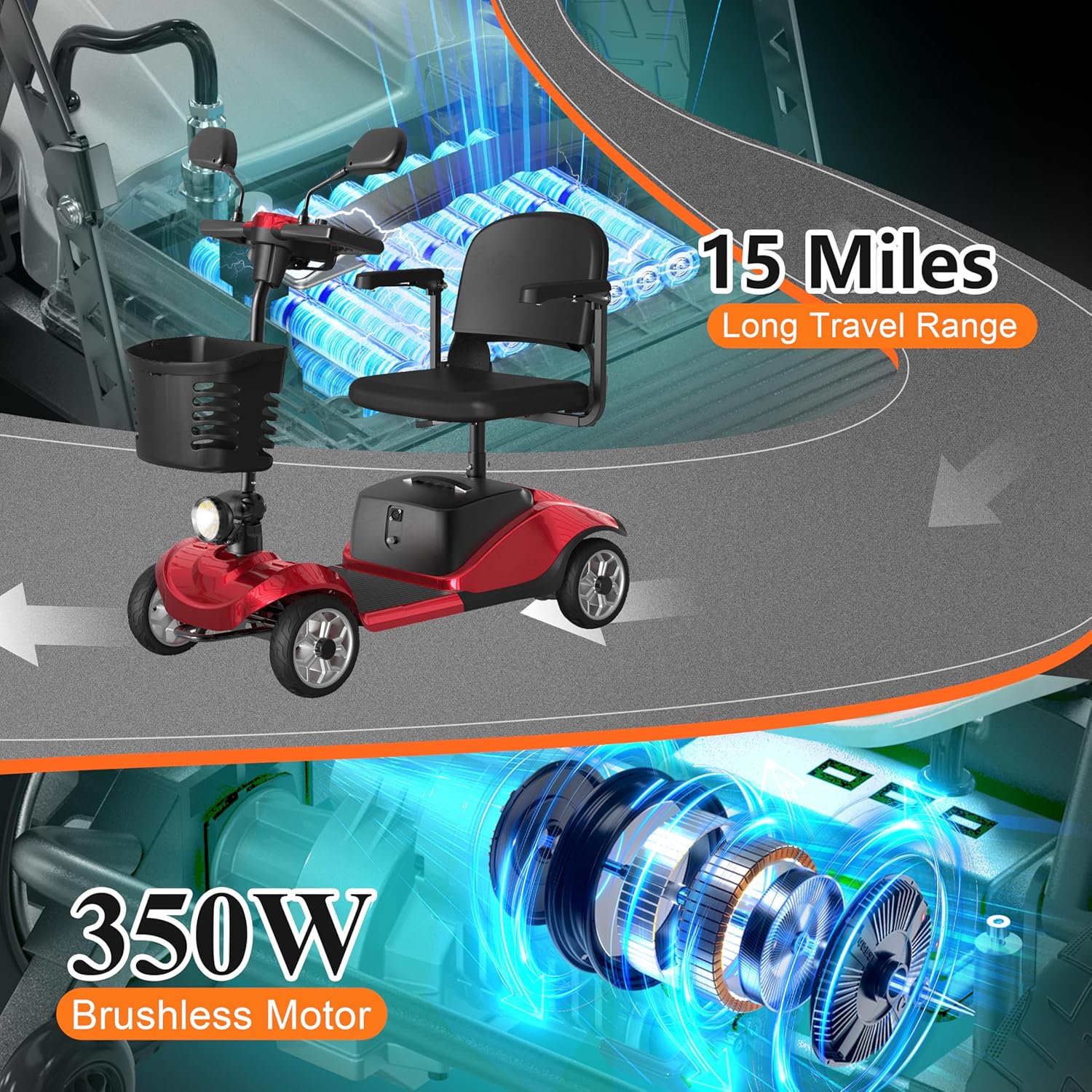 Mobility Scooter for Adults, Foldable 4 Wheel Motorized Mobility Scooter w/Dustproof Cover, 350LBS Capacity & Removable Lithium Battery, Seniors 25Miles Electric Powered Mobility for Outdoor