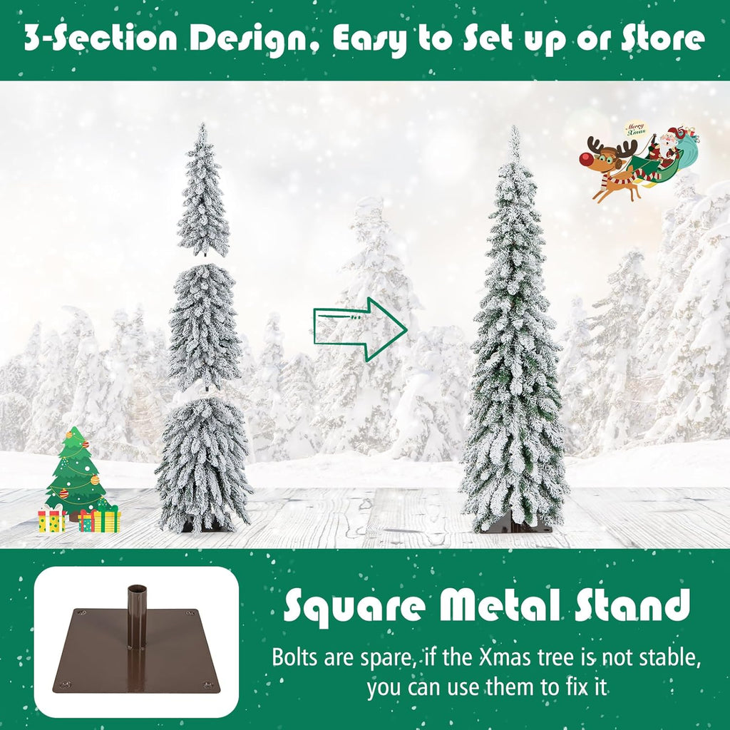 Goplus 7ft Artificial White Christmas Tree Xmas Pine Tree with Solid Metal Legs Perfect for Indoor and Outdoor Holiday Decoration