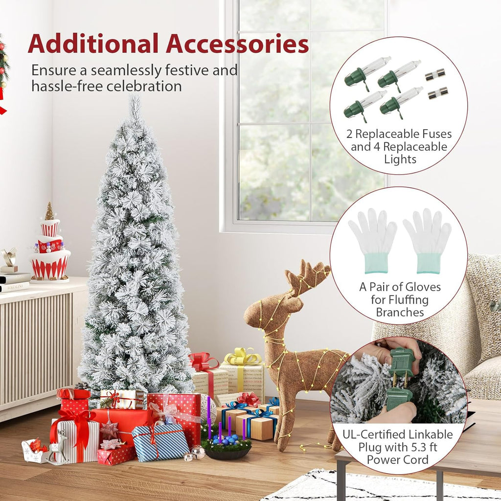 Goplus 7ft Artificial White Christmas Tree Xmas Pine Tree with Solid Metal Legs Perfect for Indoor and Outdoor Holiday Decoration